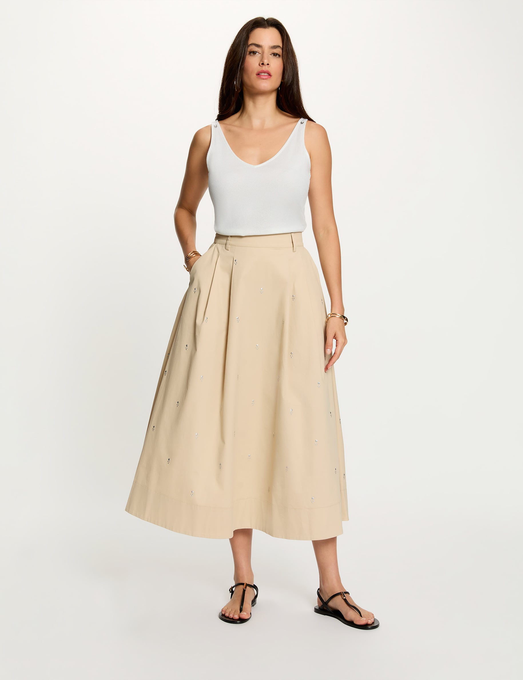 D&eacute;bardeur brillant col v blanc femme