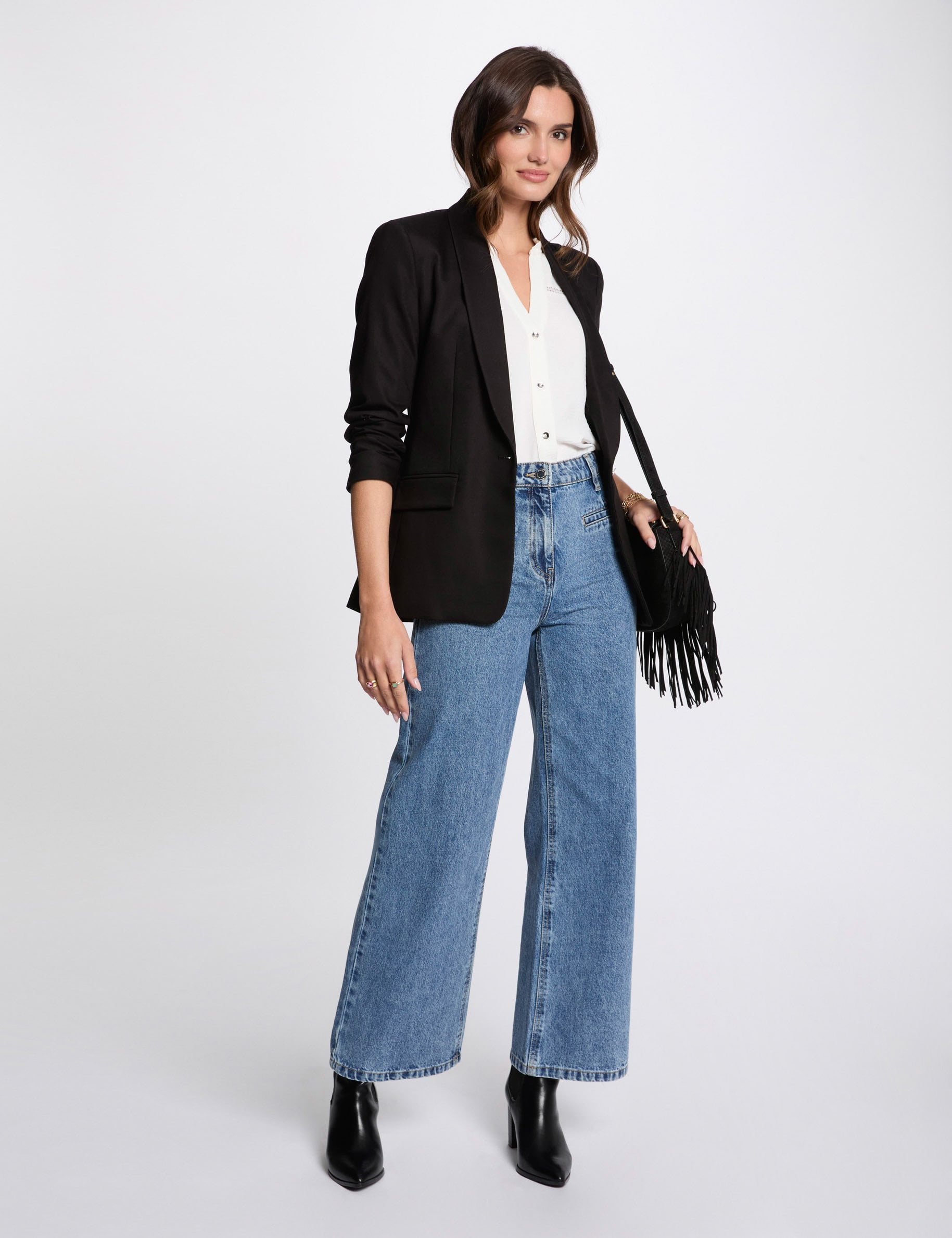 Veste courte col ch&acirc;le noir femme