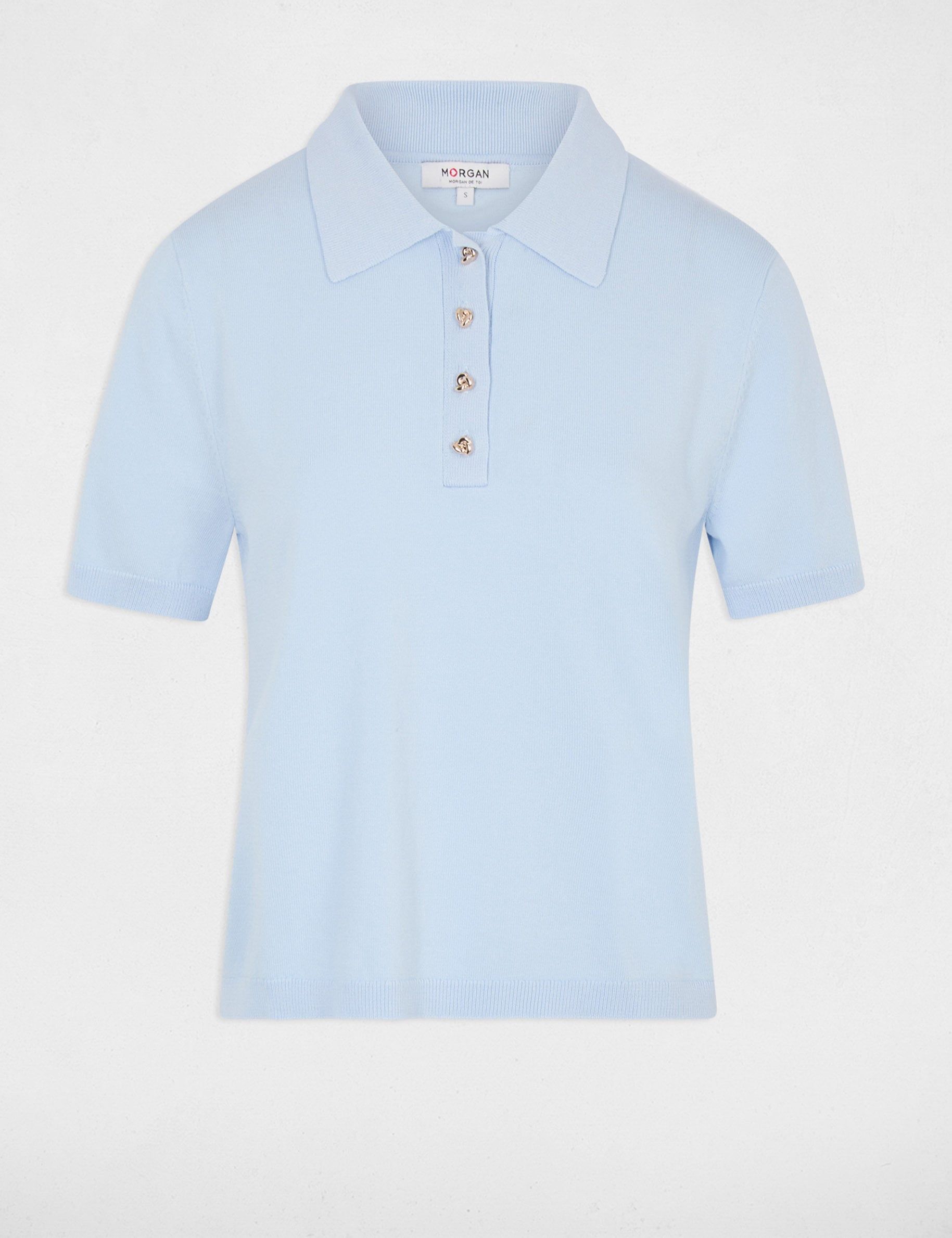 Pull col &agrave; revers bleu ciel femme