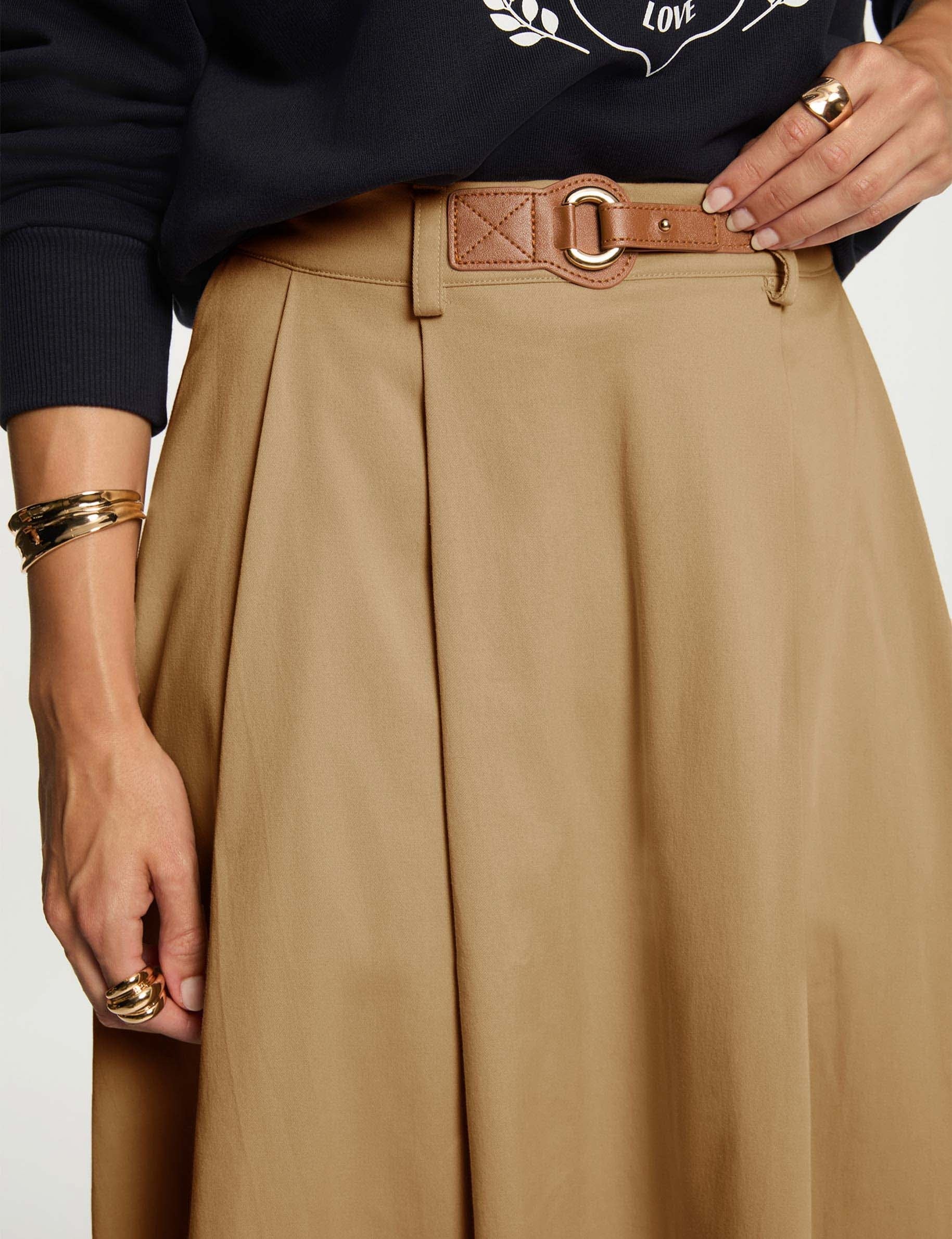 Jupe &eacute;vas&eacute;e taille haute beige femme