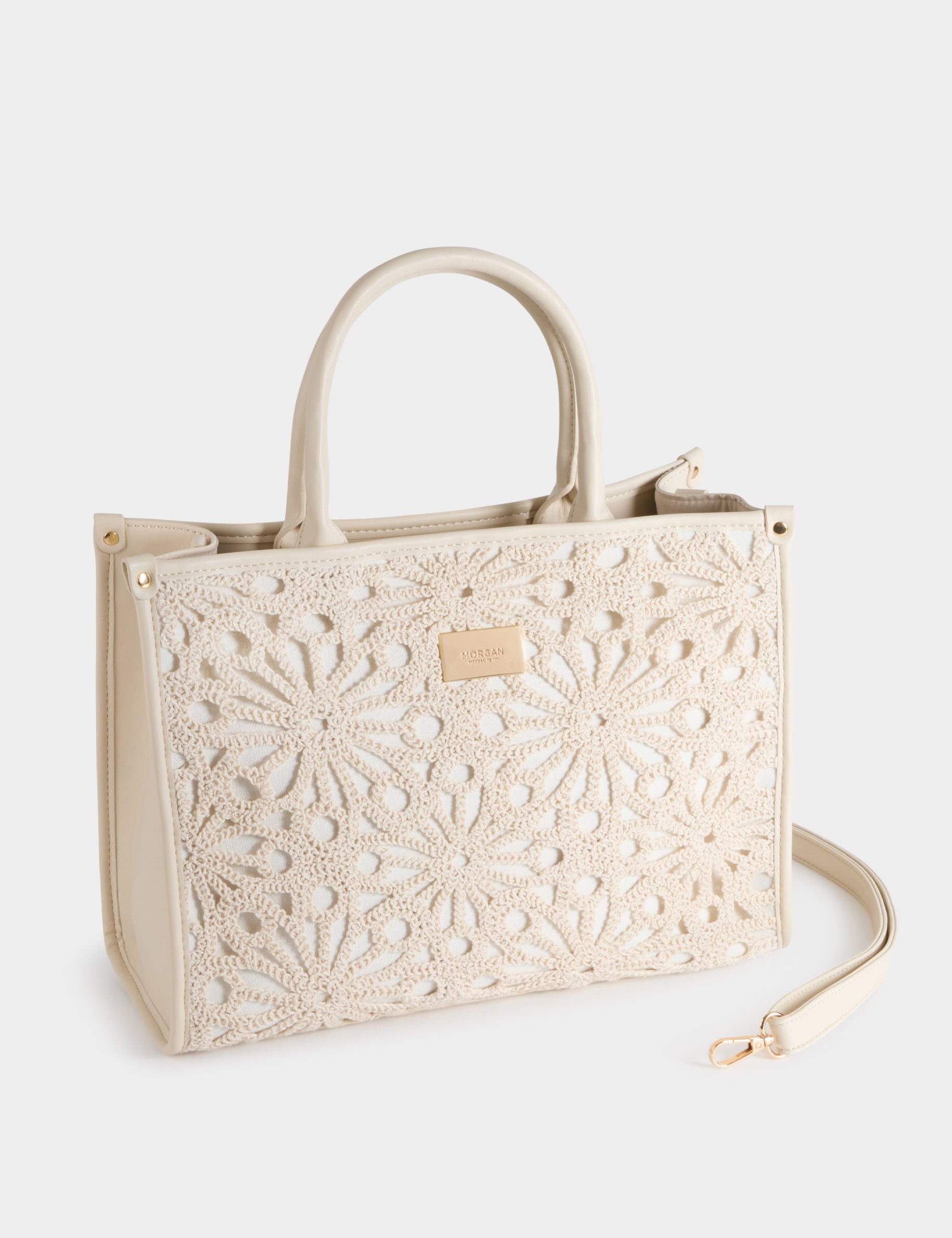 Sac cabas brod&eacute; ivoire femme