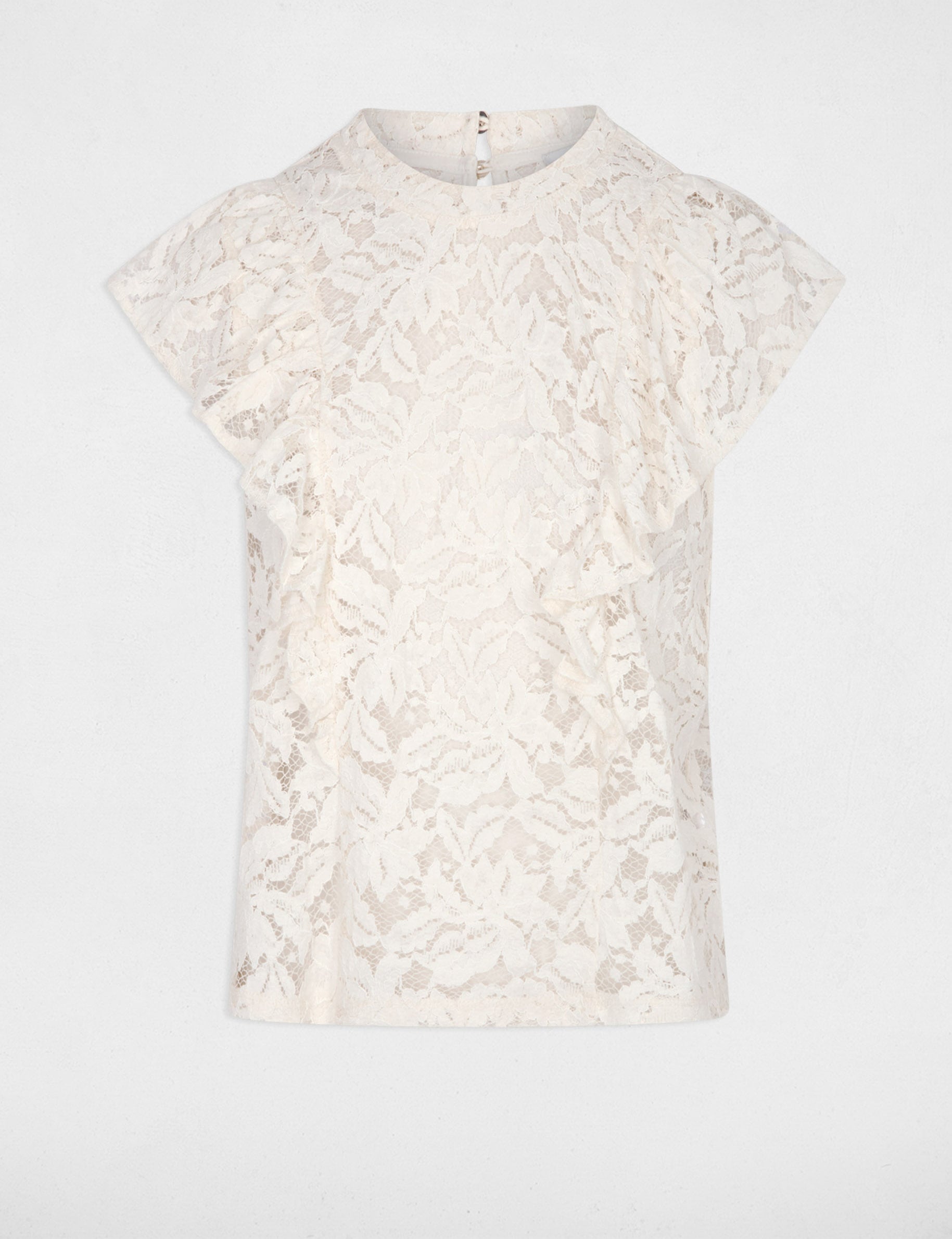 Blouse dentelle col montant ivoire femme