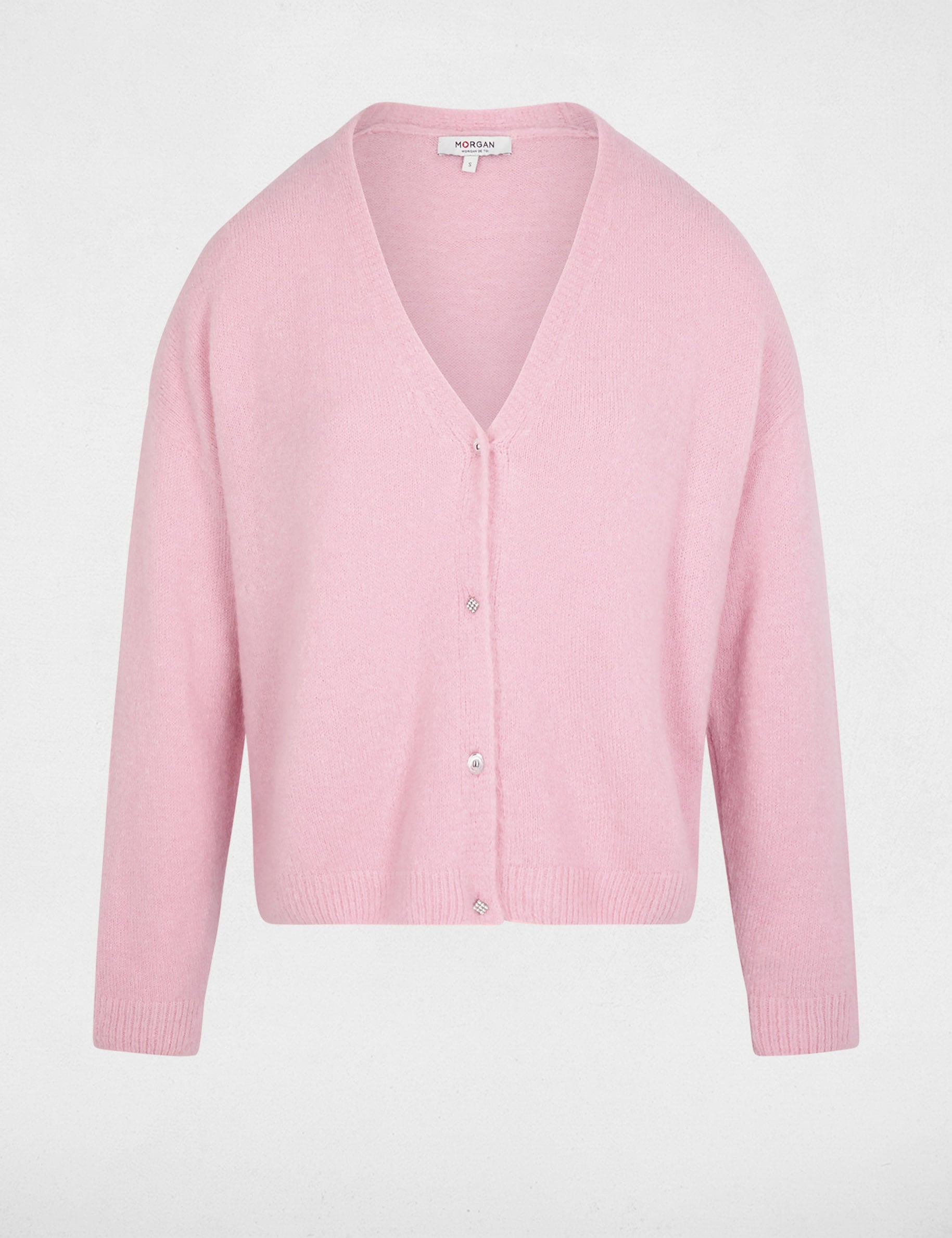 Gilet tricot col v rose pastel femme