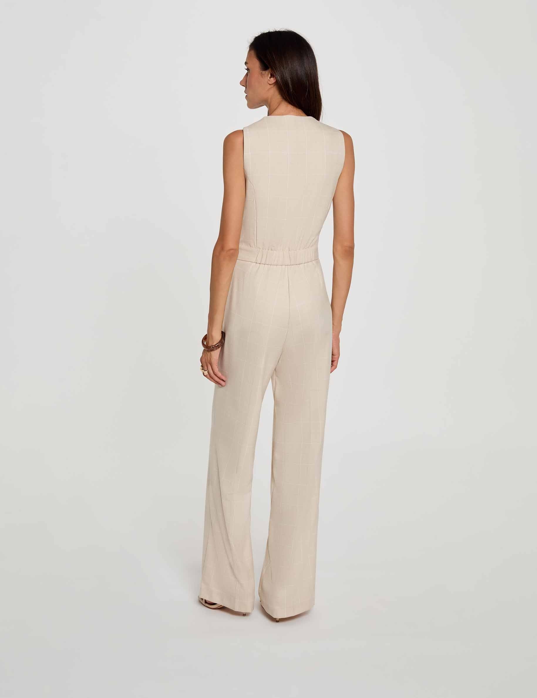 Combinaison large col v beige femme