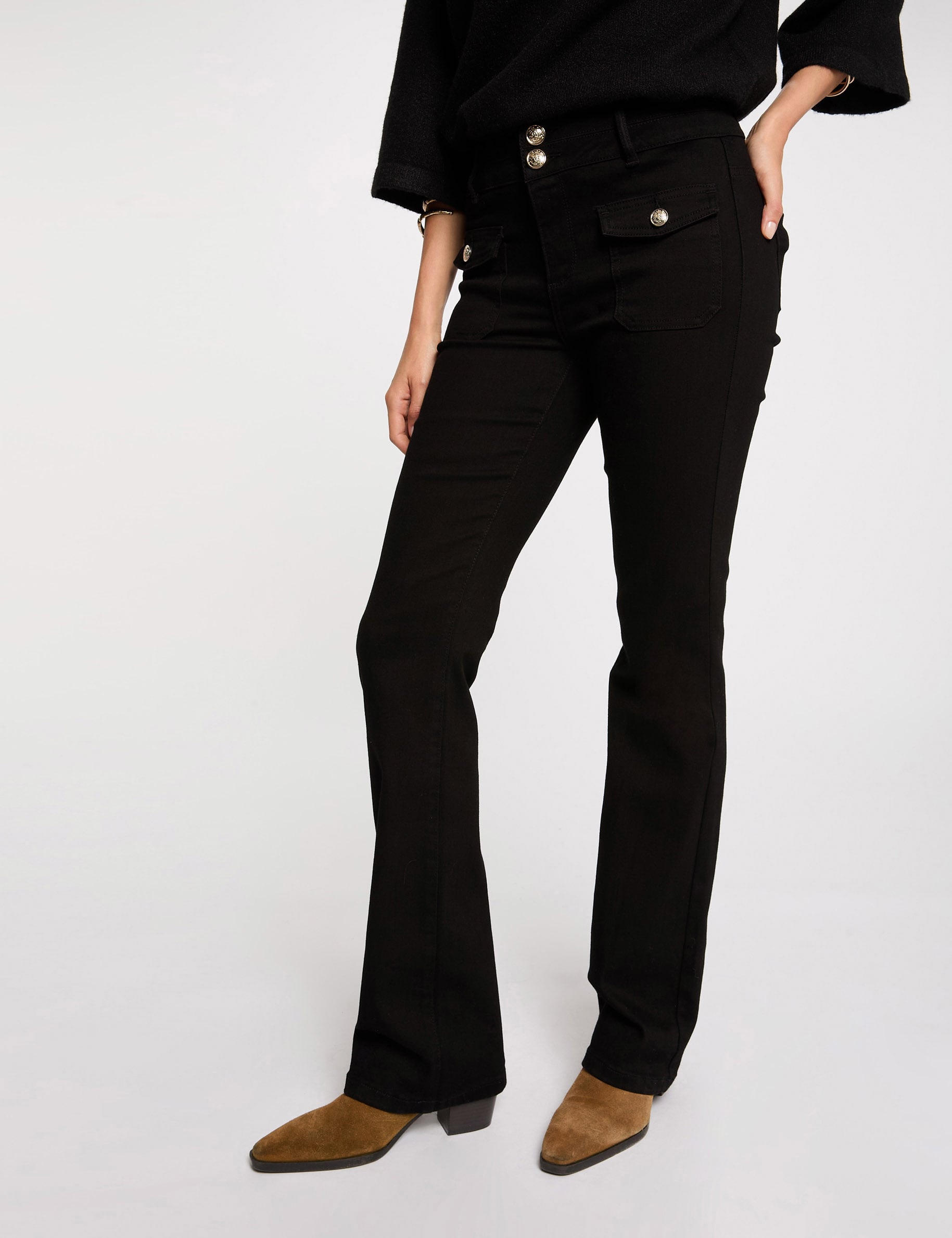 Jeans bootcut poches &agrave; rabat noir femme