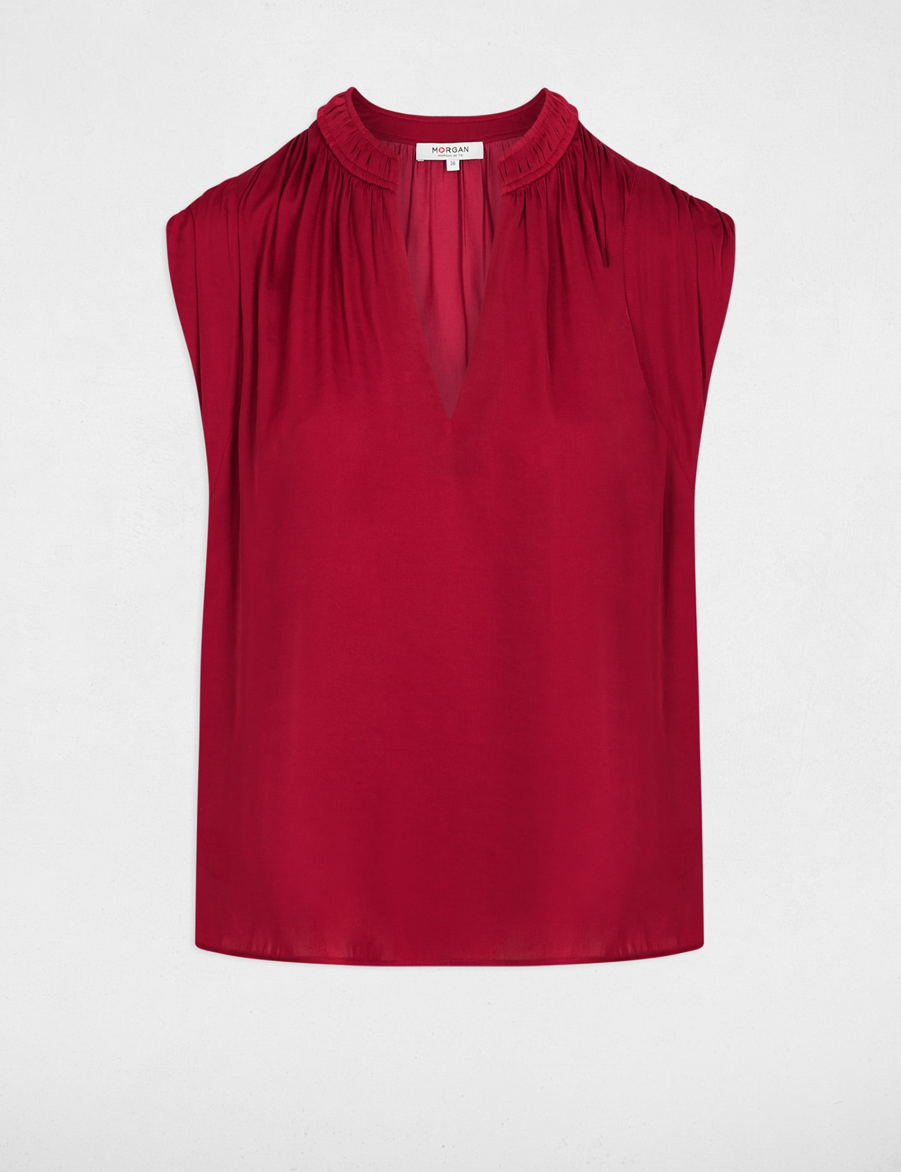 Blouse manches courtes satin bordeaux femme