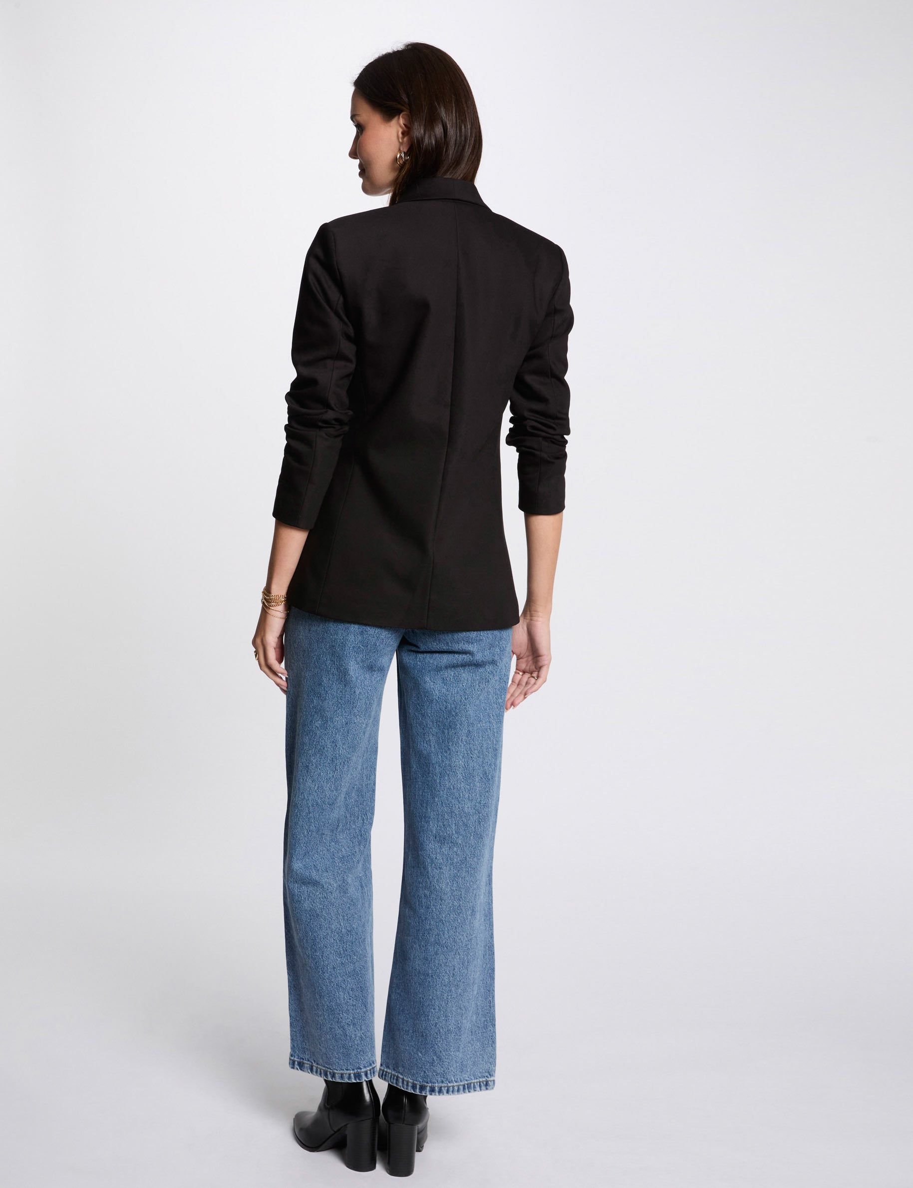 Veste courte col ch&acirc;le noir femme