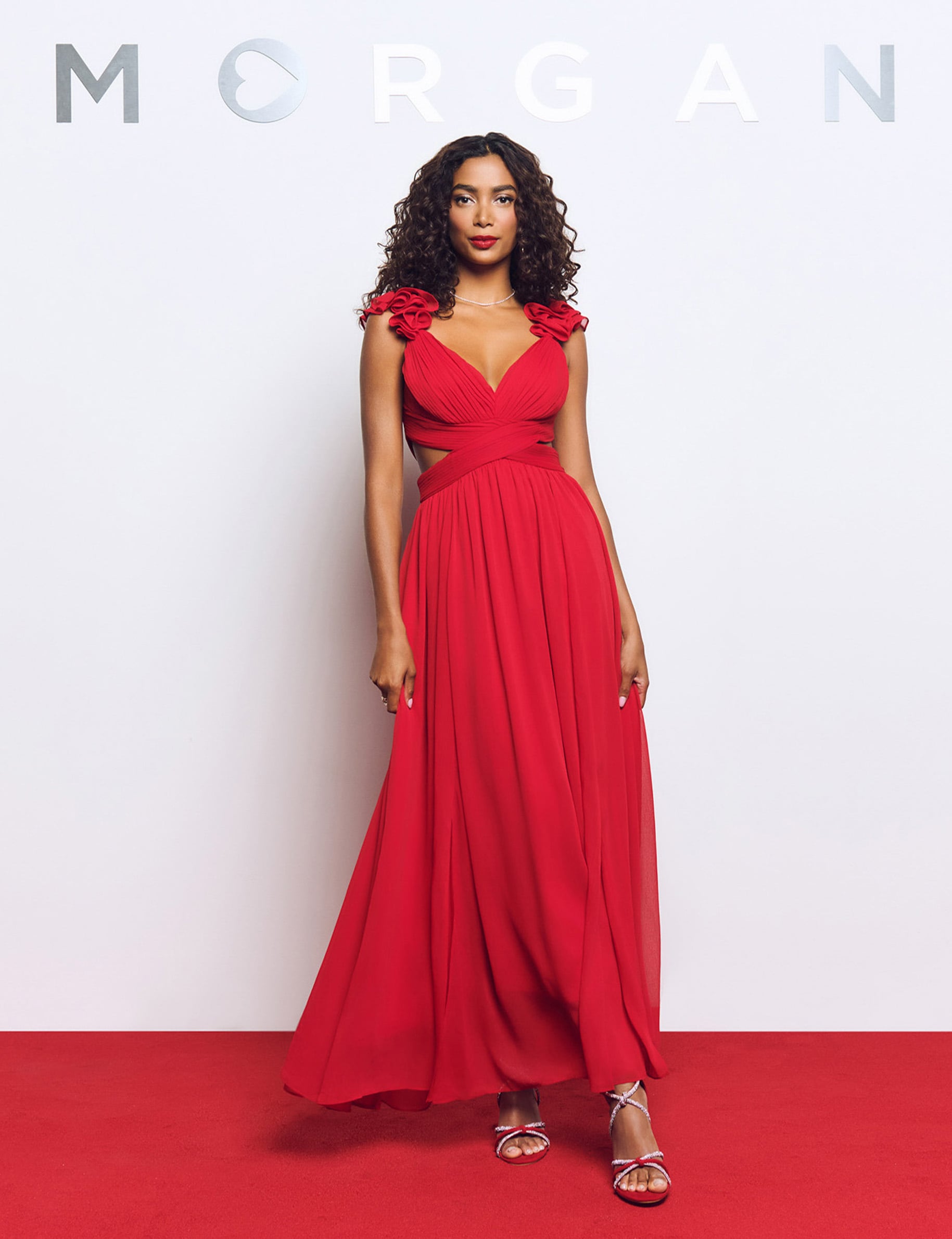 Robe longue droite fluide rouge femme