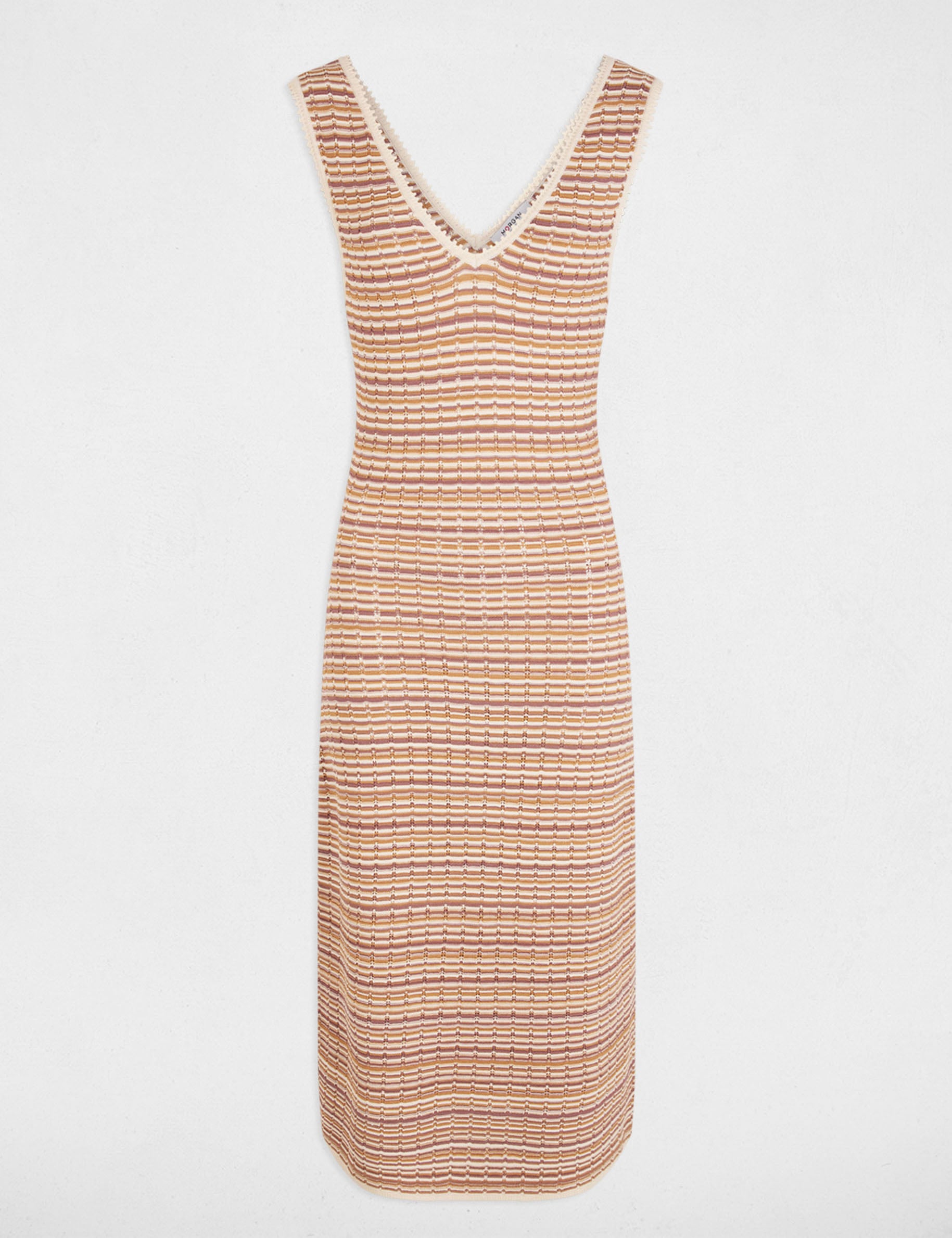 Robe tricot col v beige femme