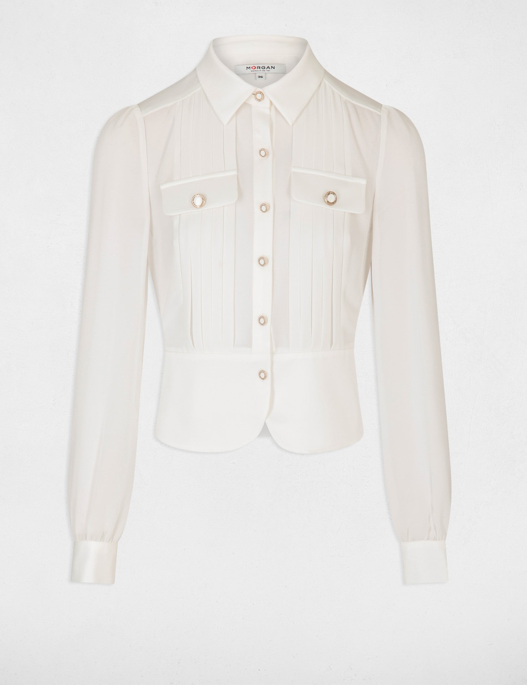 Chemise manches longues avec plis ivoire femme