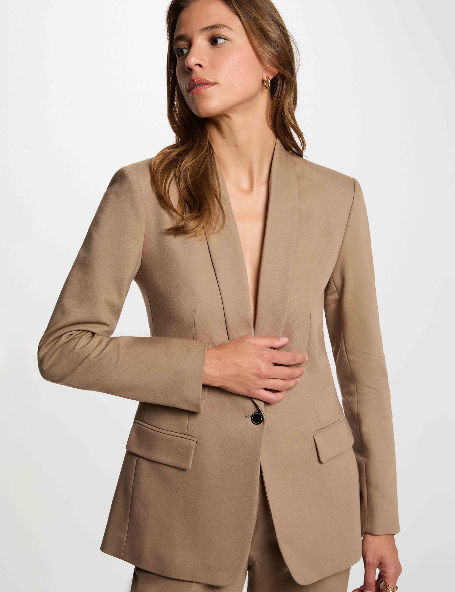Veste courte col ch&acirc;le taupe femme