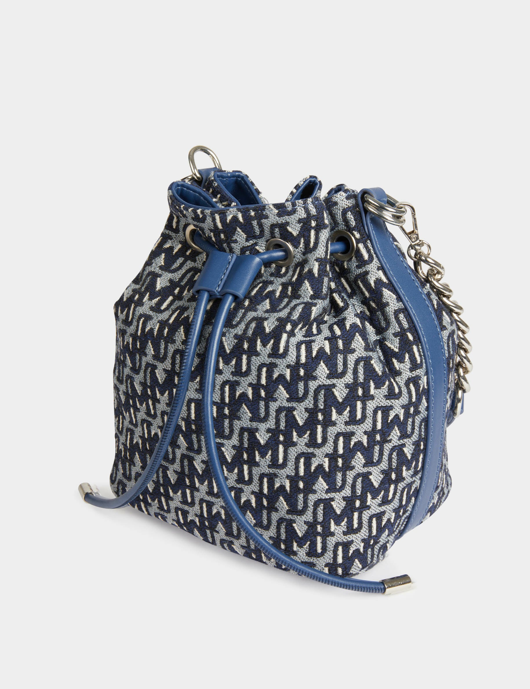 Sac seau imprim&eacute; monogramme denim stone femme