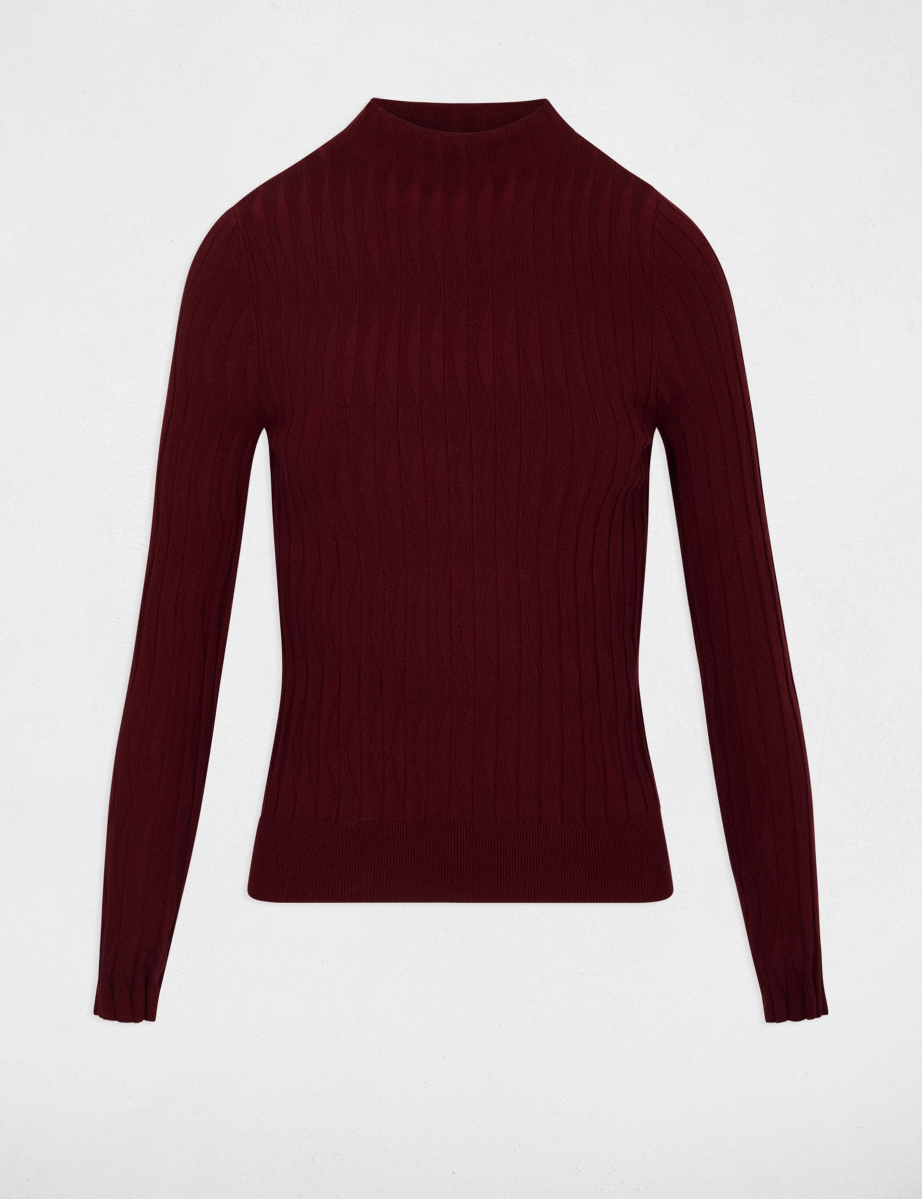 Pull cintr&eacute; col montant bordeaux femme