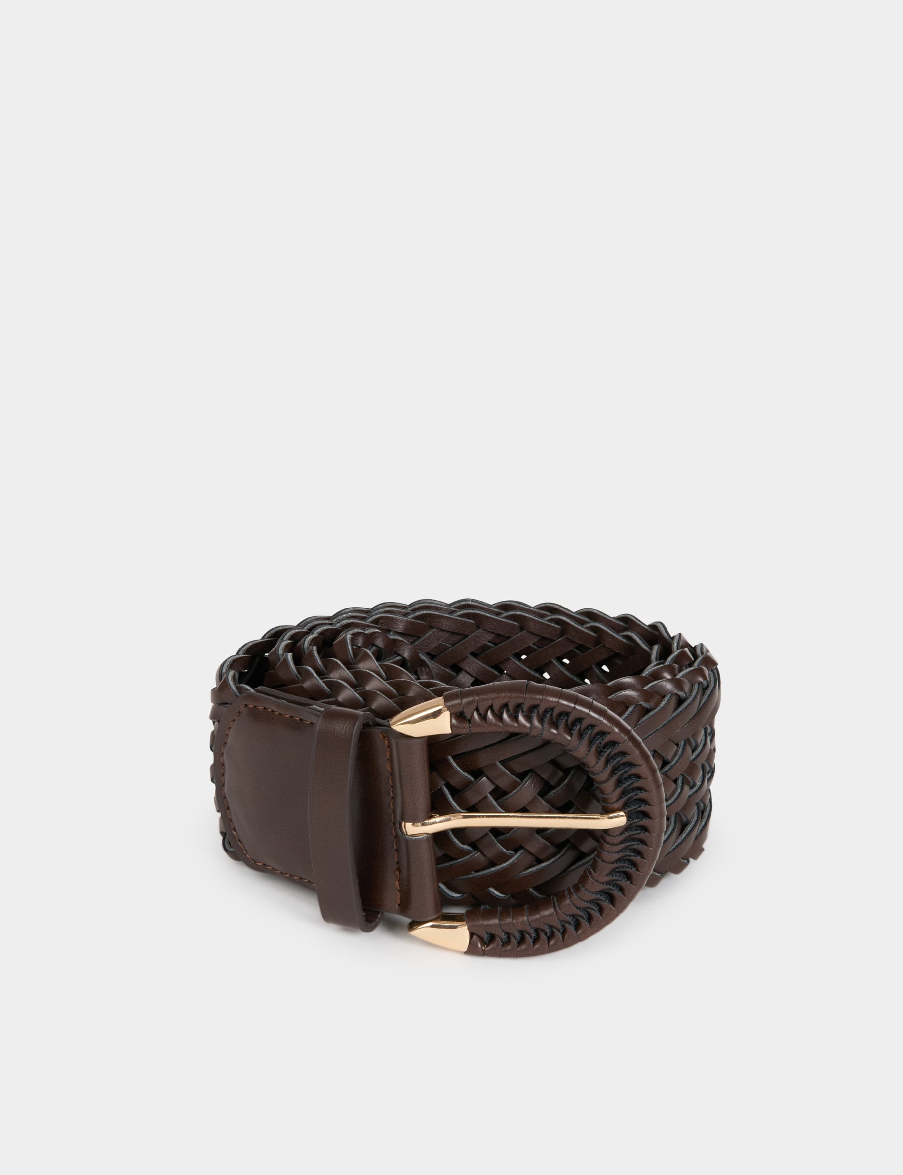 Ceinture large tress&eacute;e marron fonc&eacute; femme