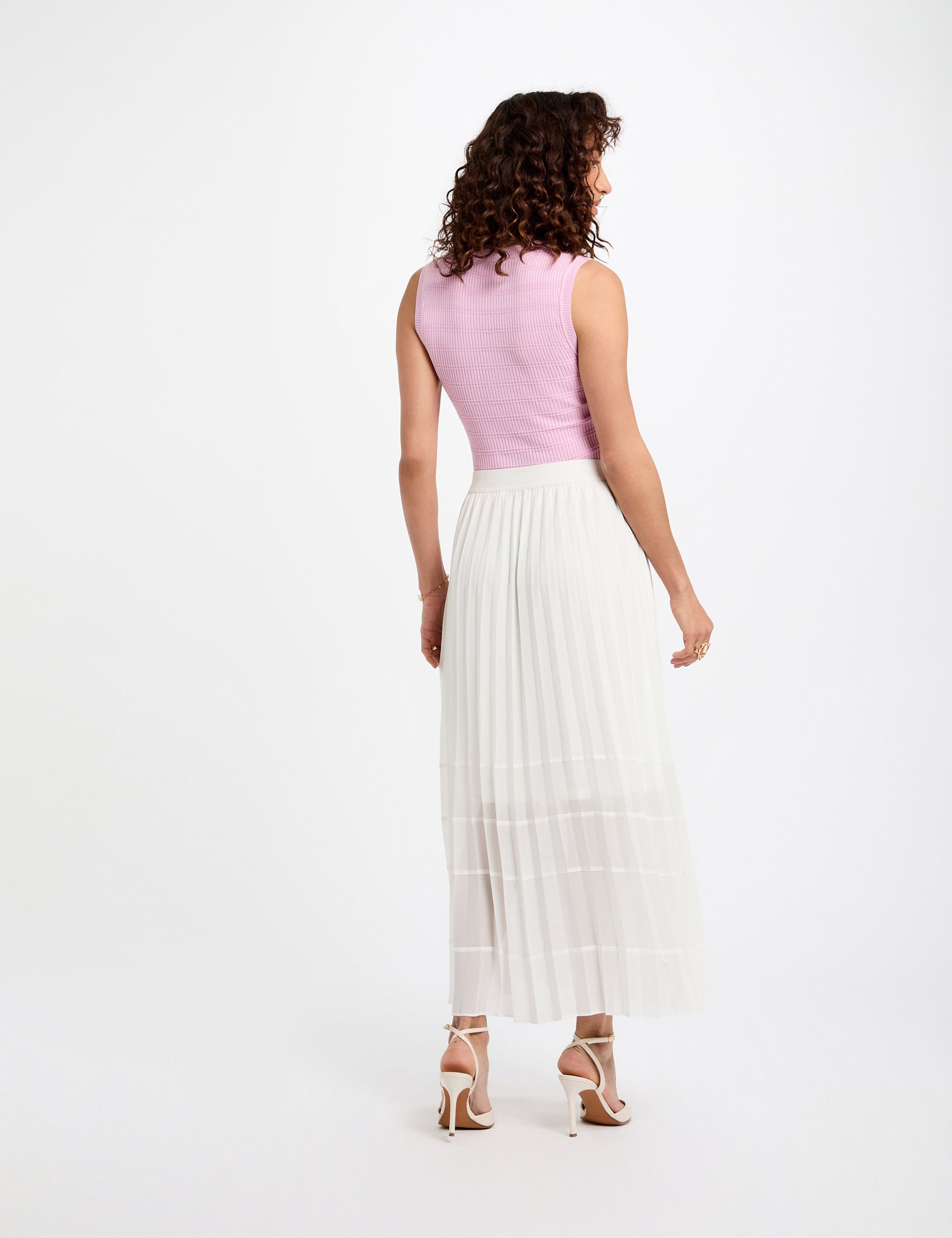 Jupe longue &eacute;vas&eacute;e pliss&eacute;e ivoire femme
