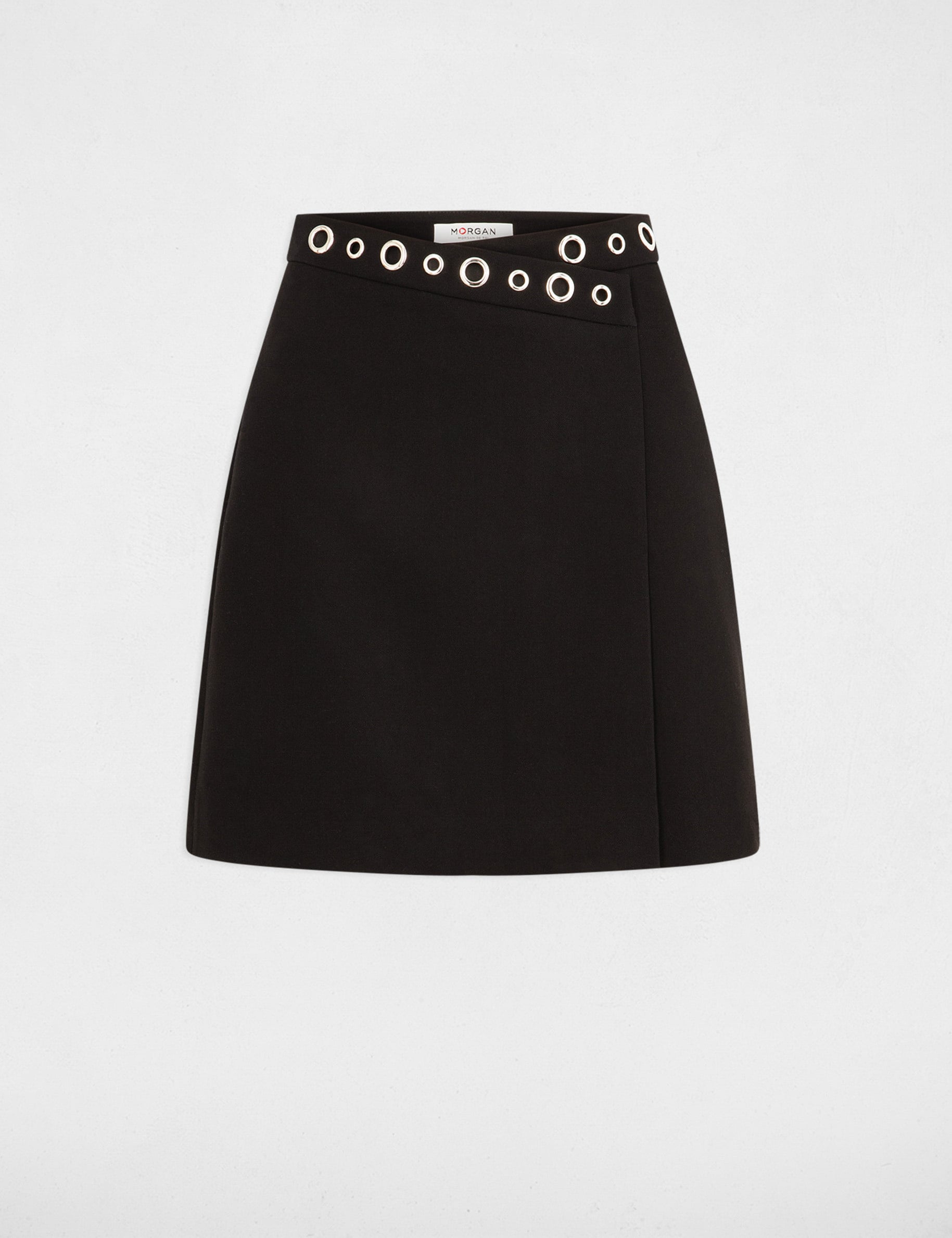 Jupe courte d&eacute;tails oeillets noir femme
