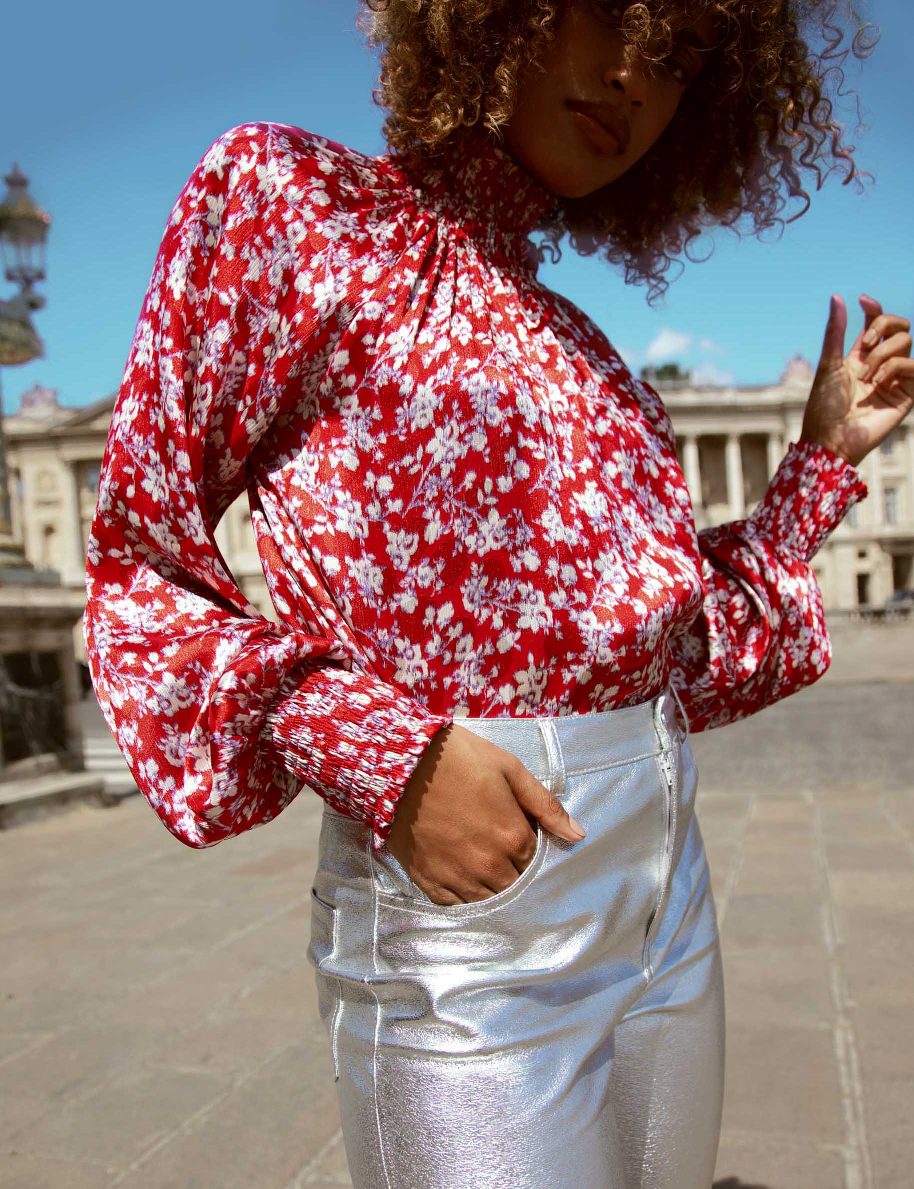 Blouse manches longues imprim&eacute; floral multico femme