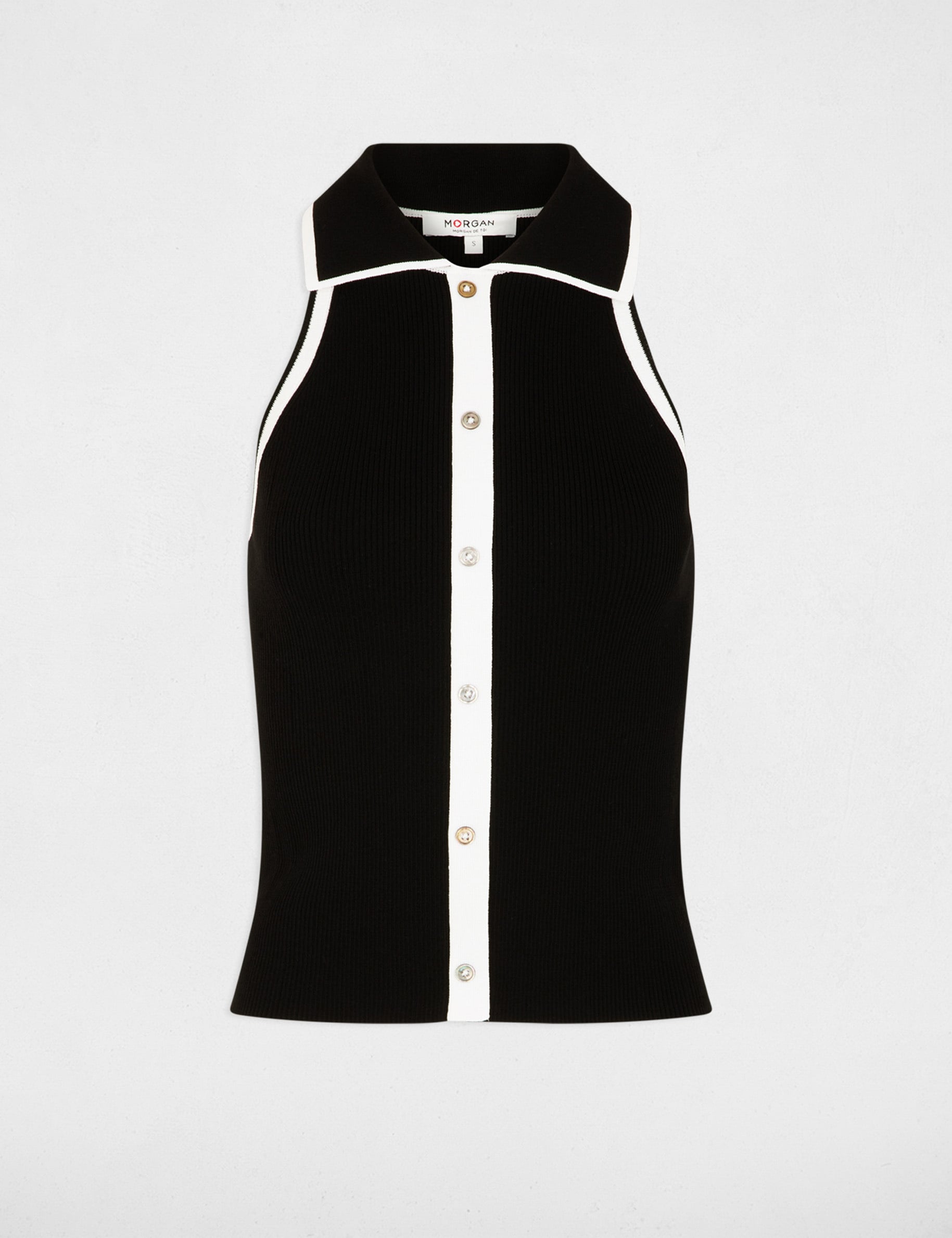 Pull ajust&eacute; col &agrave; revers noir femme