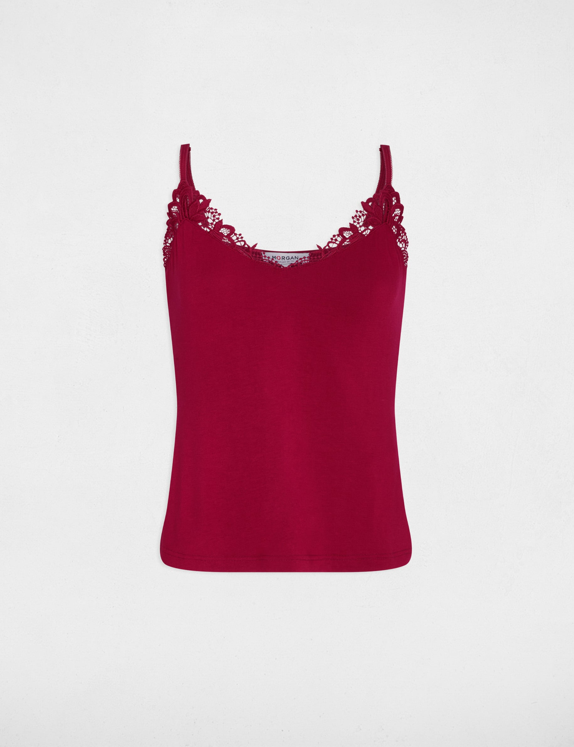 Caraco col v dentelle bordeaux femme