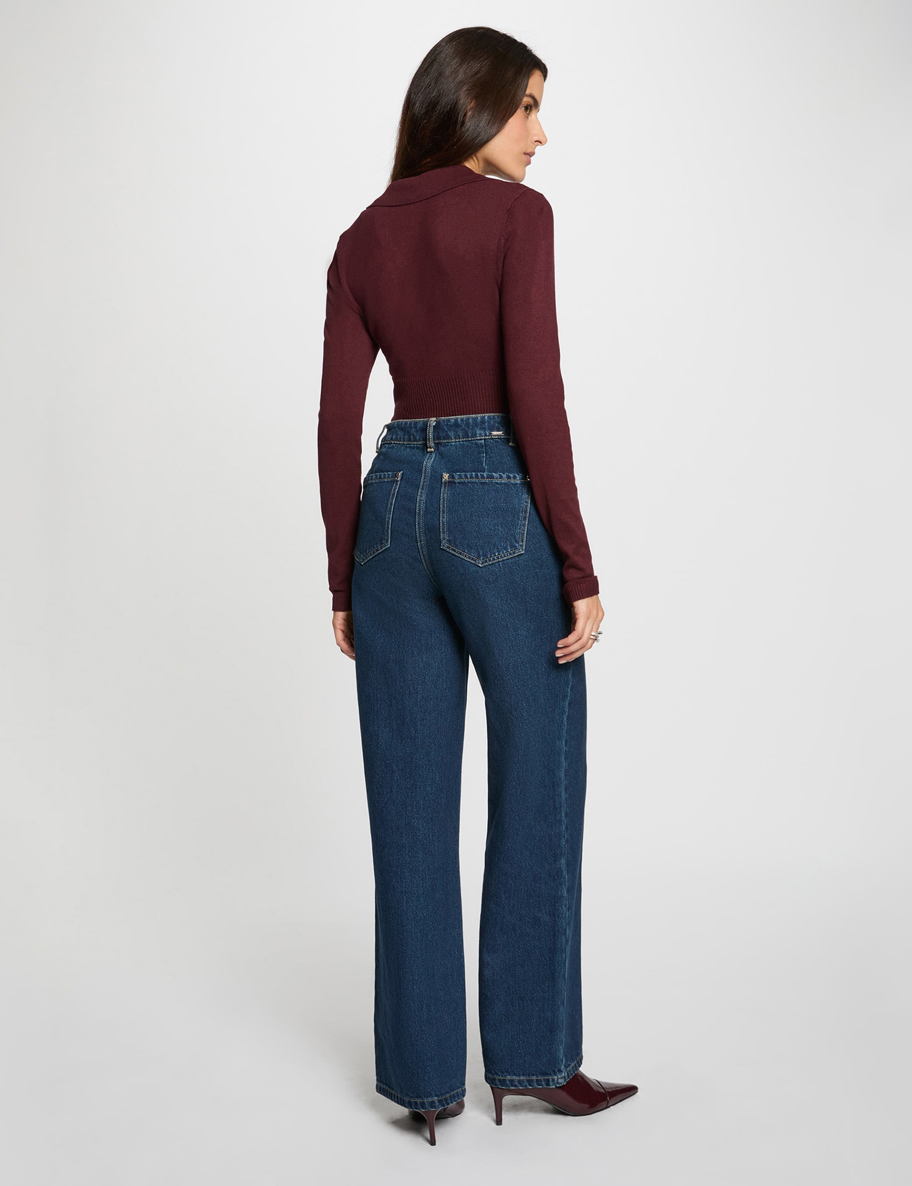 Pull ajust&eacute; col polo prune femme
