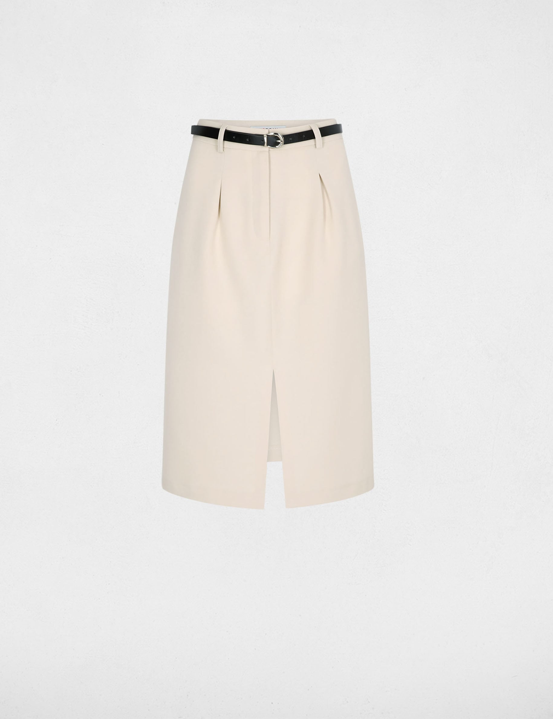 Jupe crayon taille haute beige femme