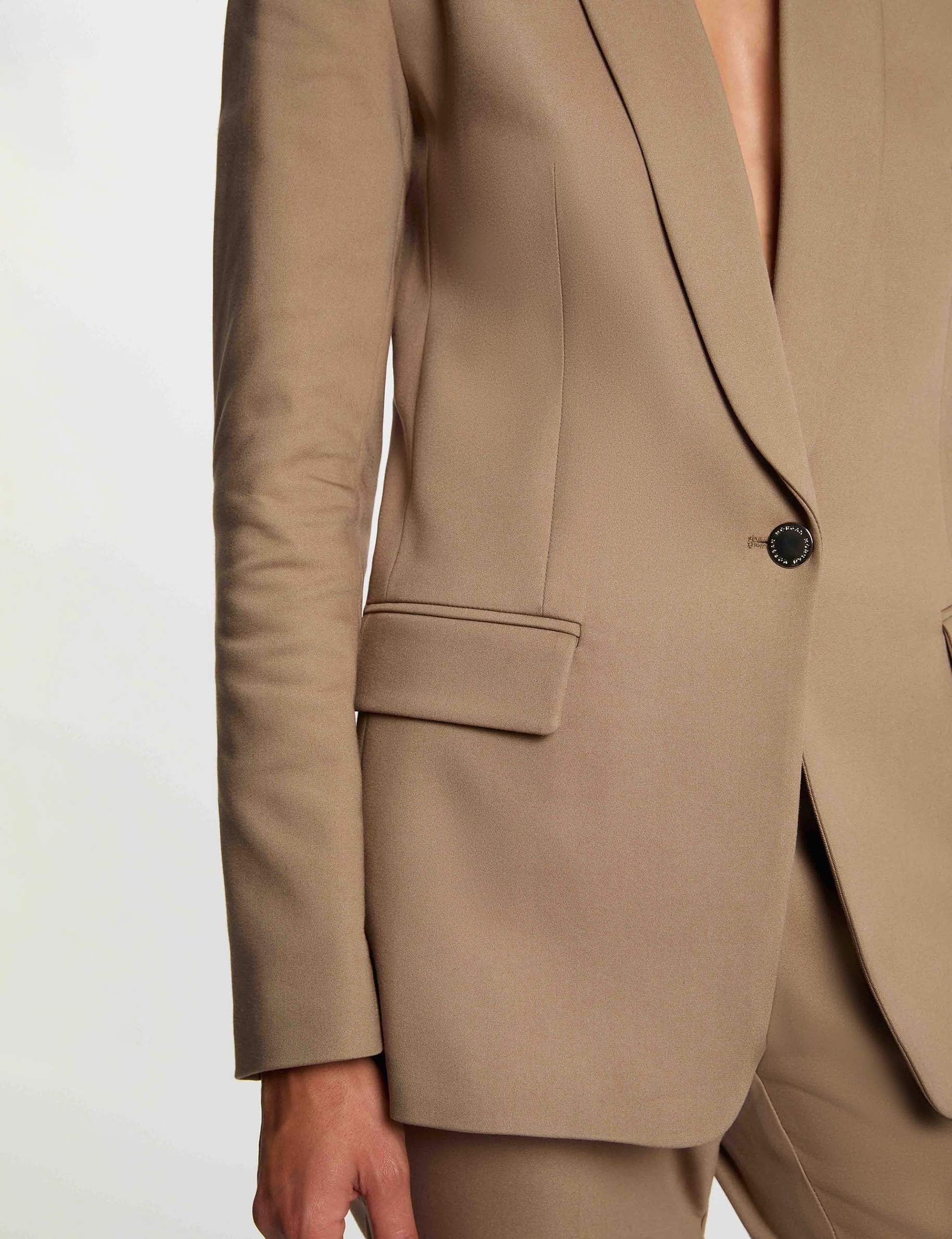 Veste courte col ch&acirc;le taupe femme