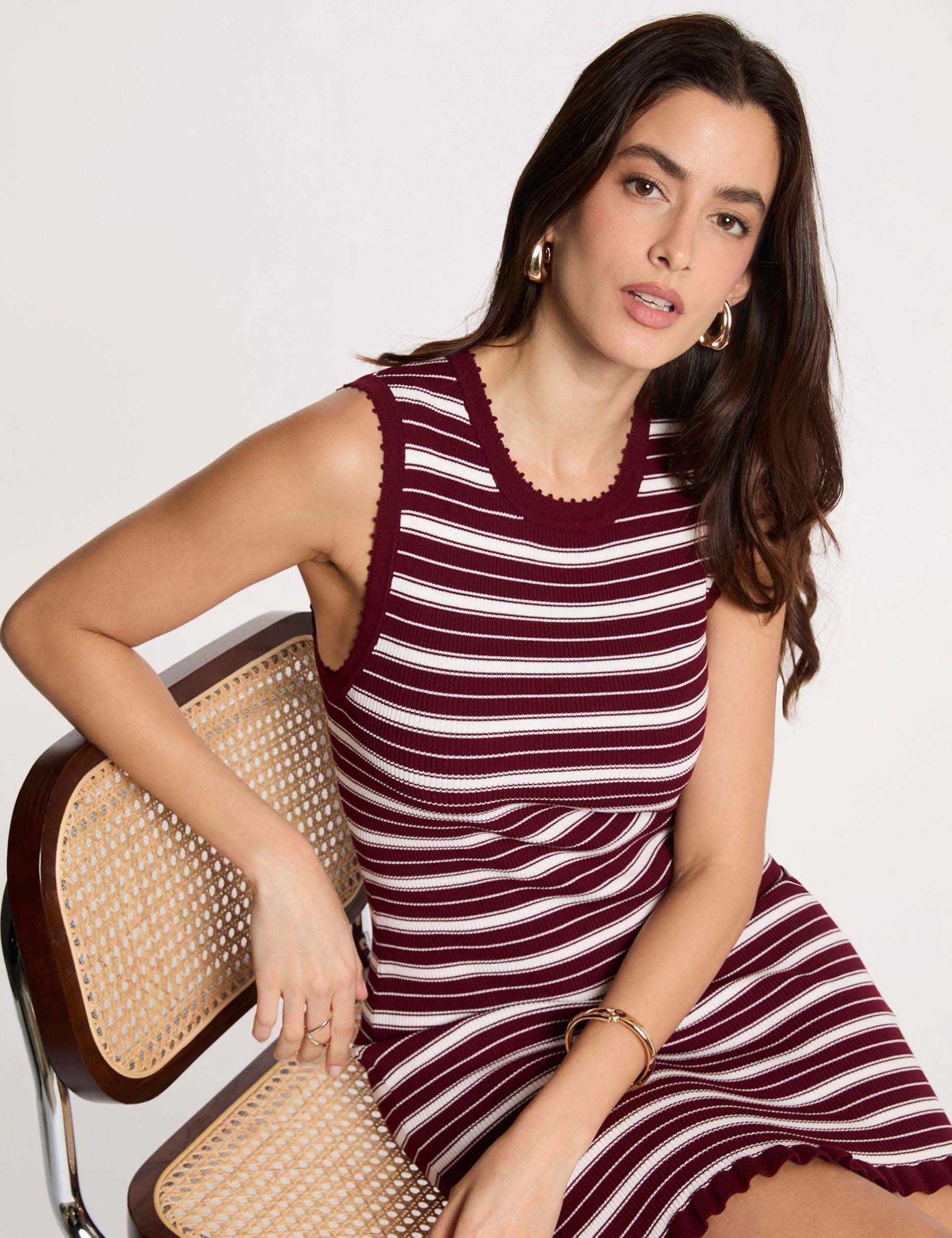 Robe tricot sans manches bordeaux femme