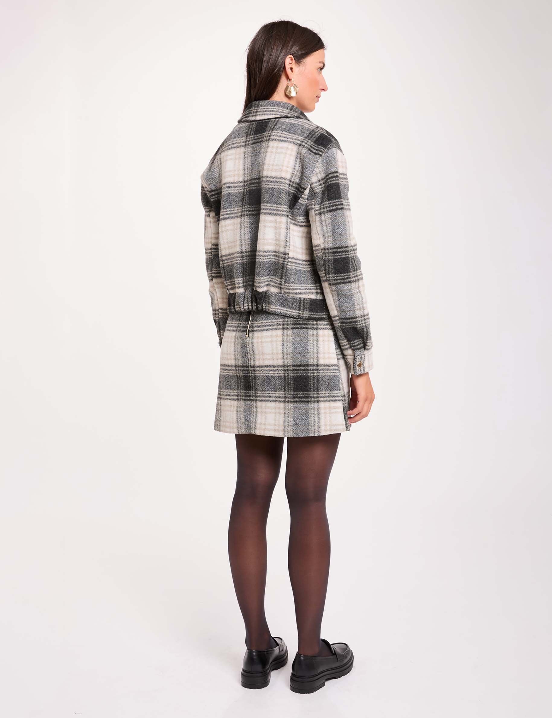 Blouson droit &agrave; carreaux multicolore femme