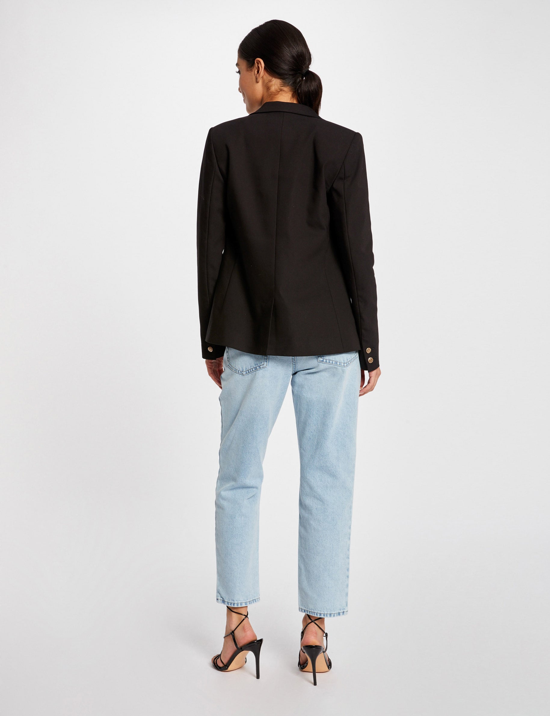 Veste tailleur droite boutonn&eacute;e noir femme