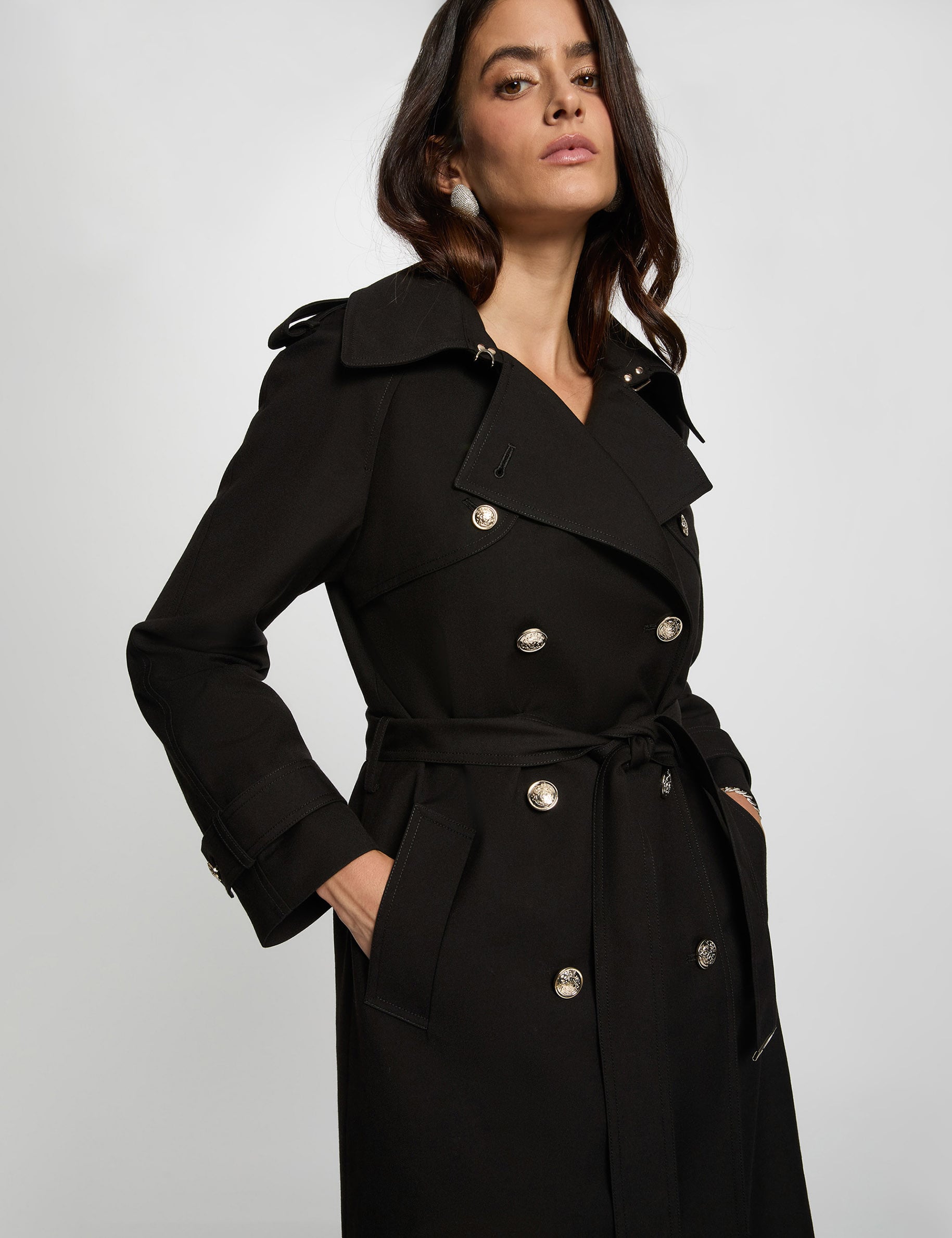 Trench long ceintur&eacute; noir femme