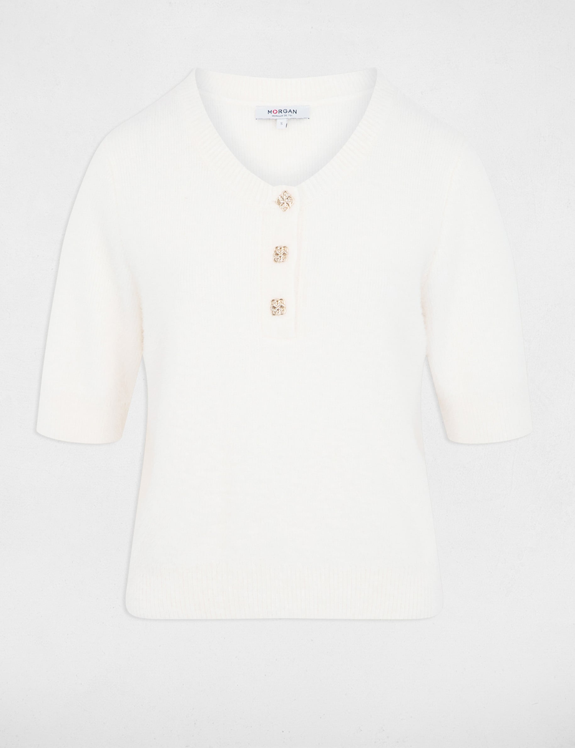 Pull manches courtes ivoire femme