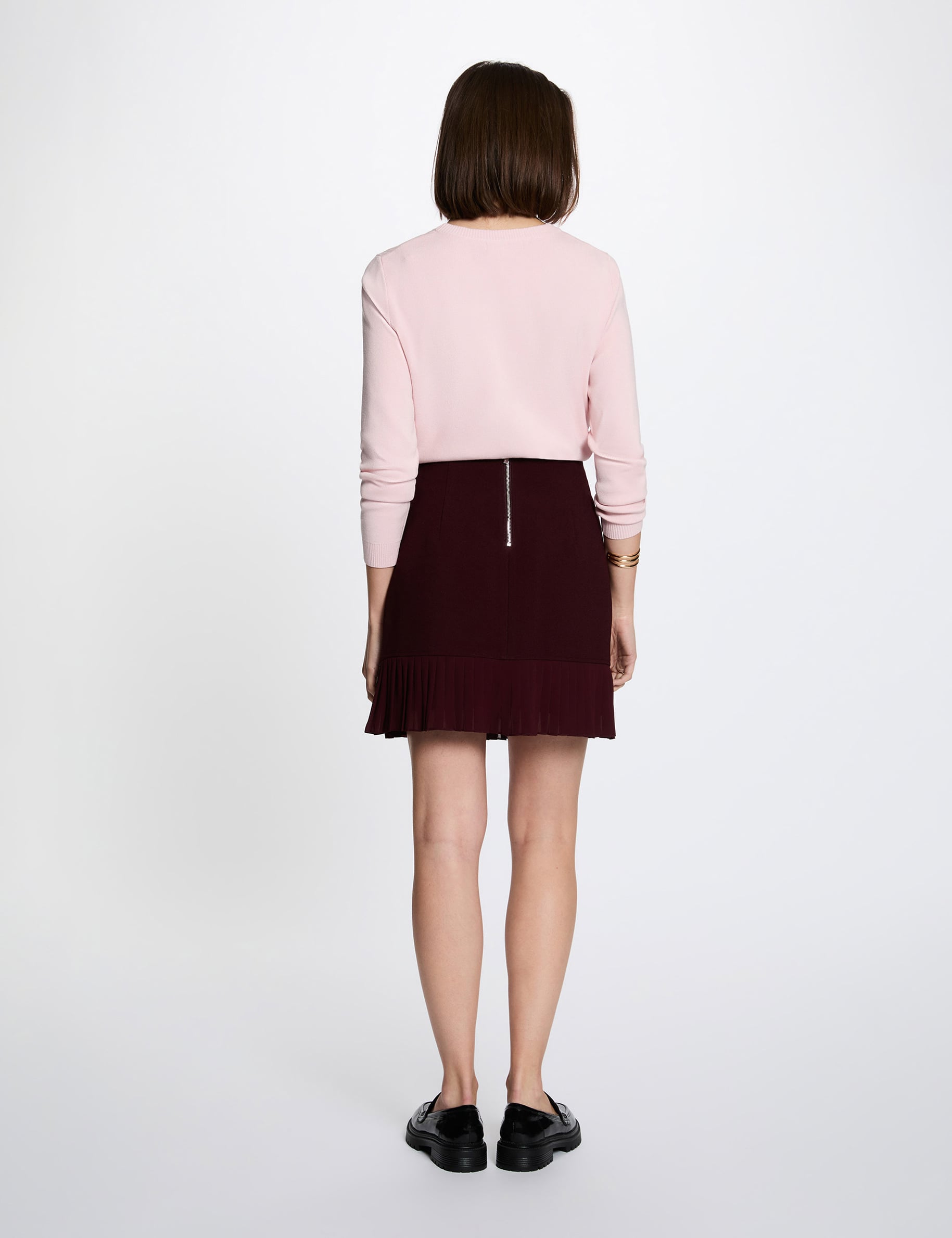 Jupe courte pliss&eacute;e prune femme