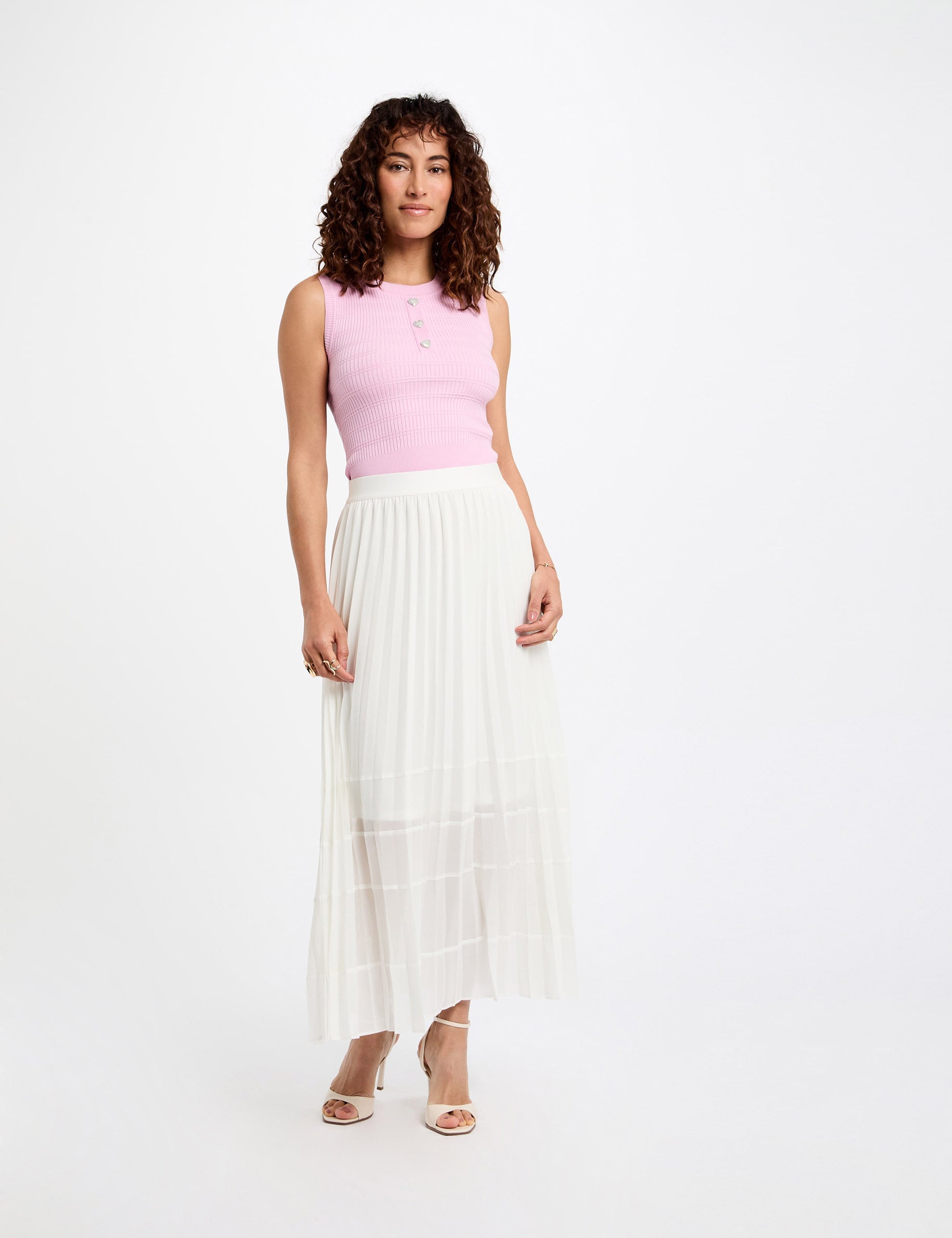 Jupe longue &eacute;vas&eacute;e pliss&eacute;e ivoire femme