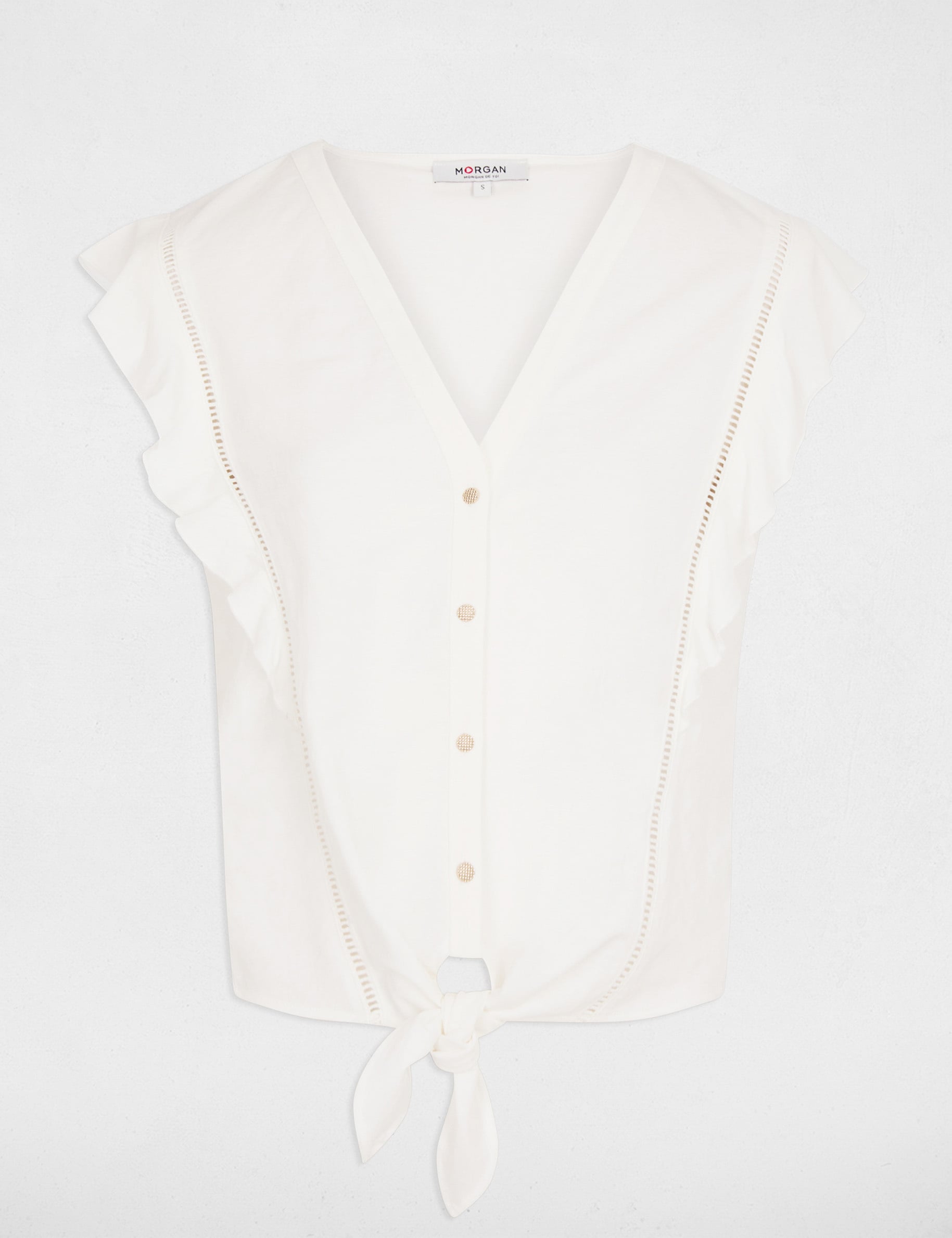 Chemise nou&eacute;e col v blanc femme
