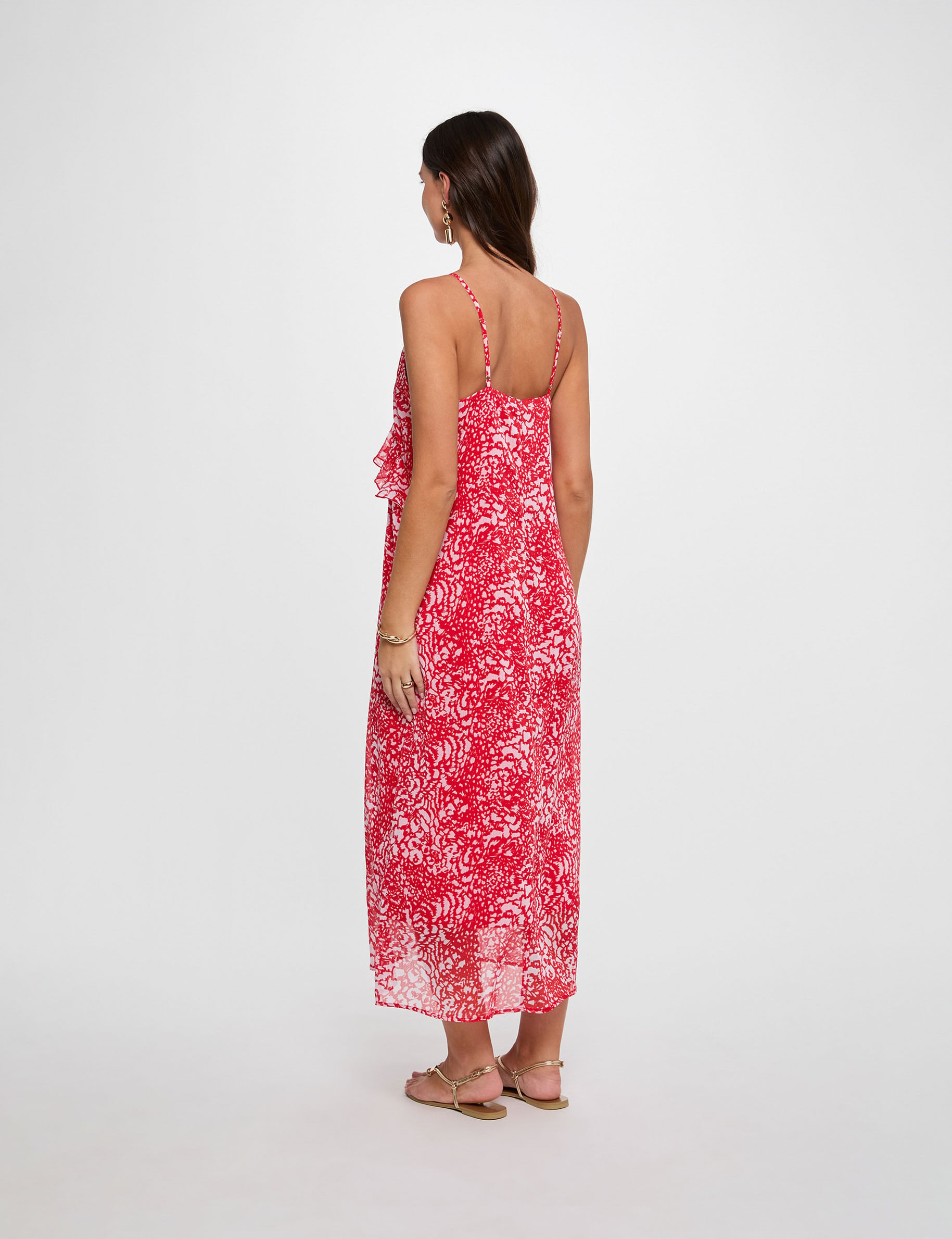 Robe longue col v multicolore femme