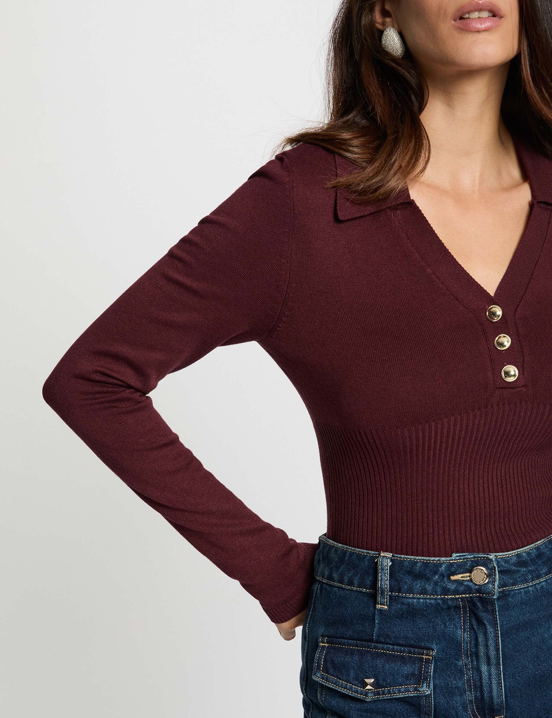 Pull ajust&eacute; col polo prune femme