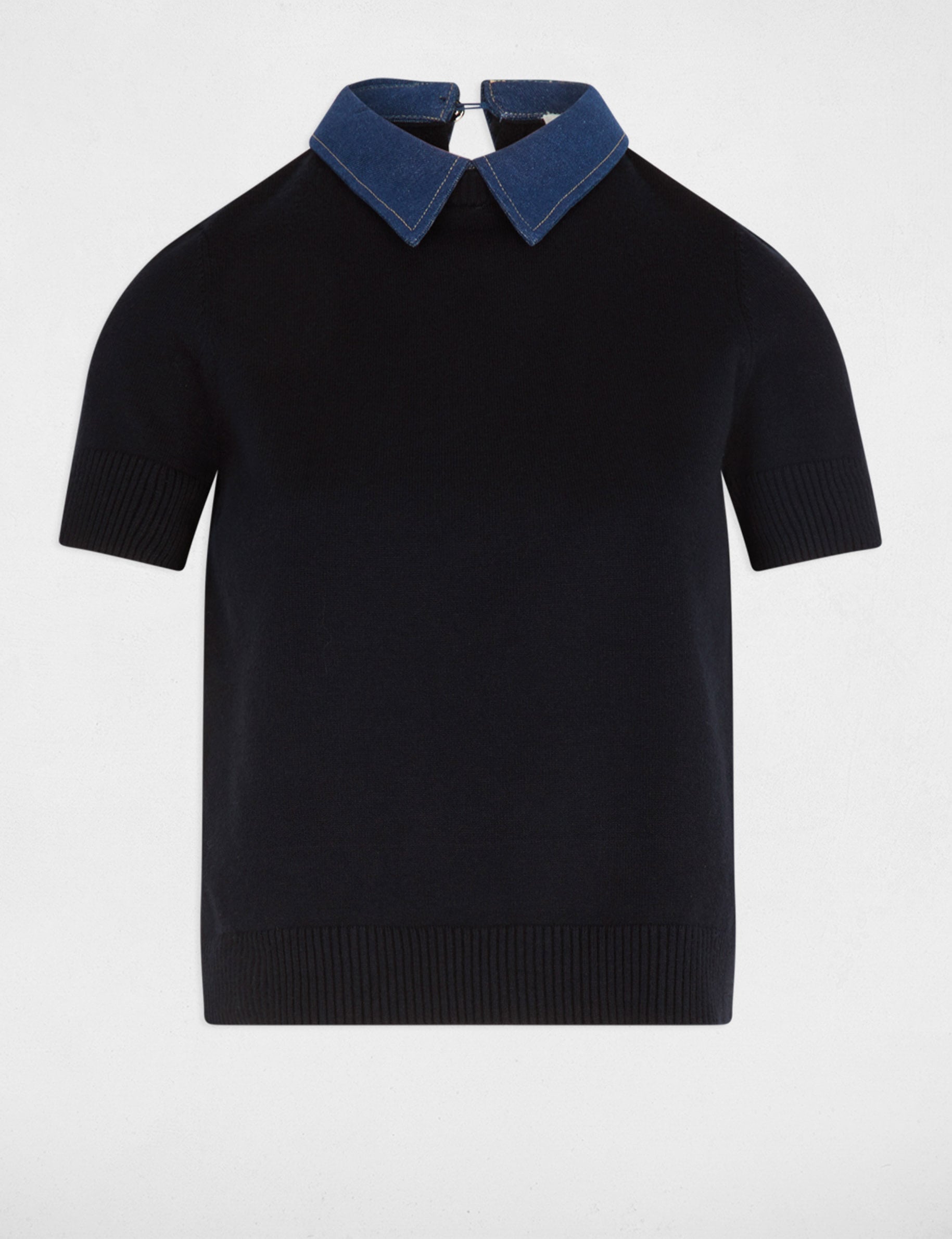 Pull col &agrave; revers bleu marine femme