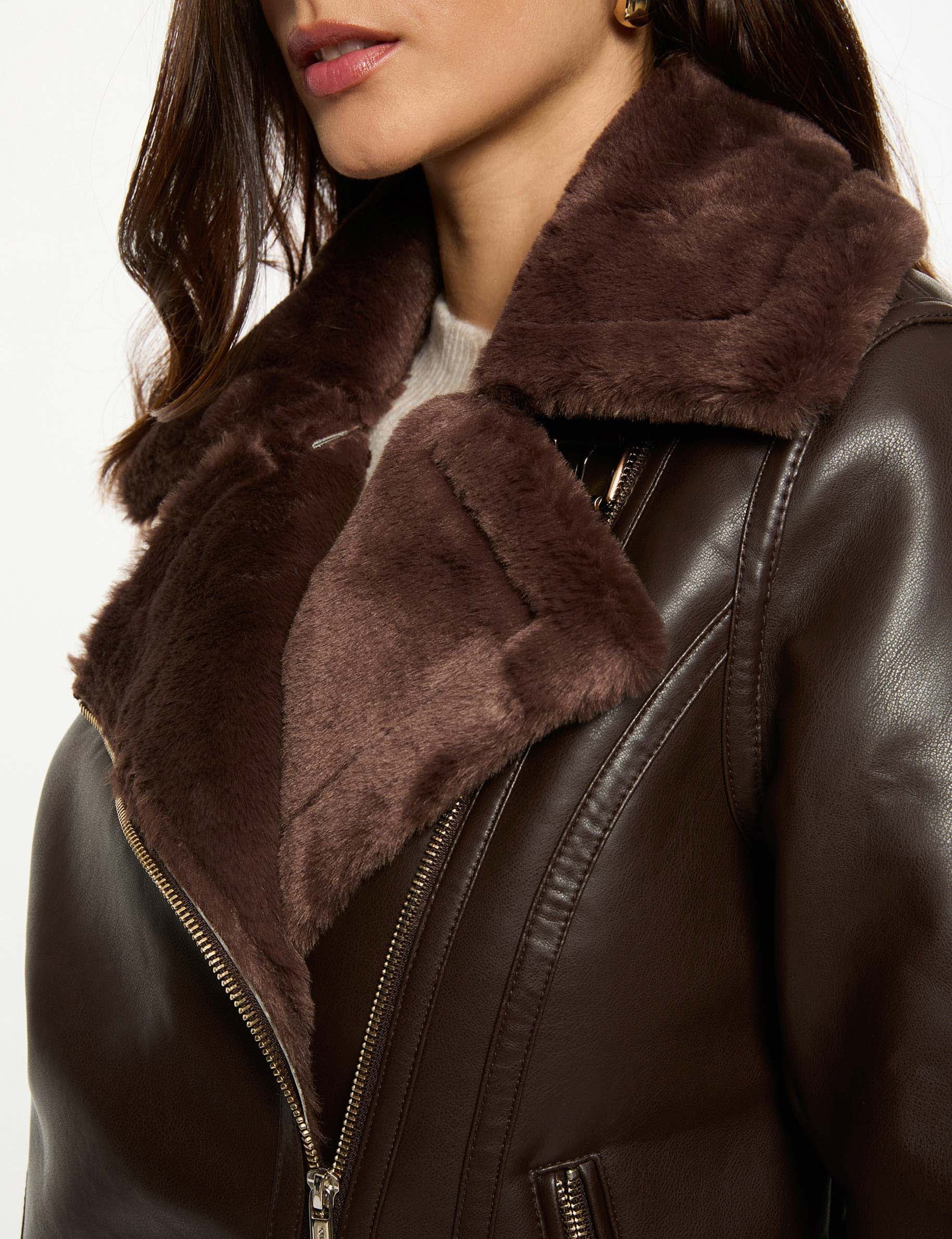 Blouson oversize similicuir marron fonc&eacute; femme