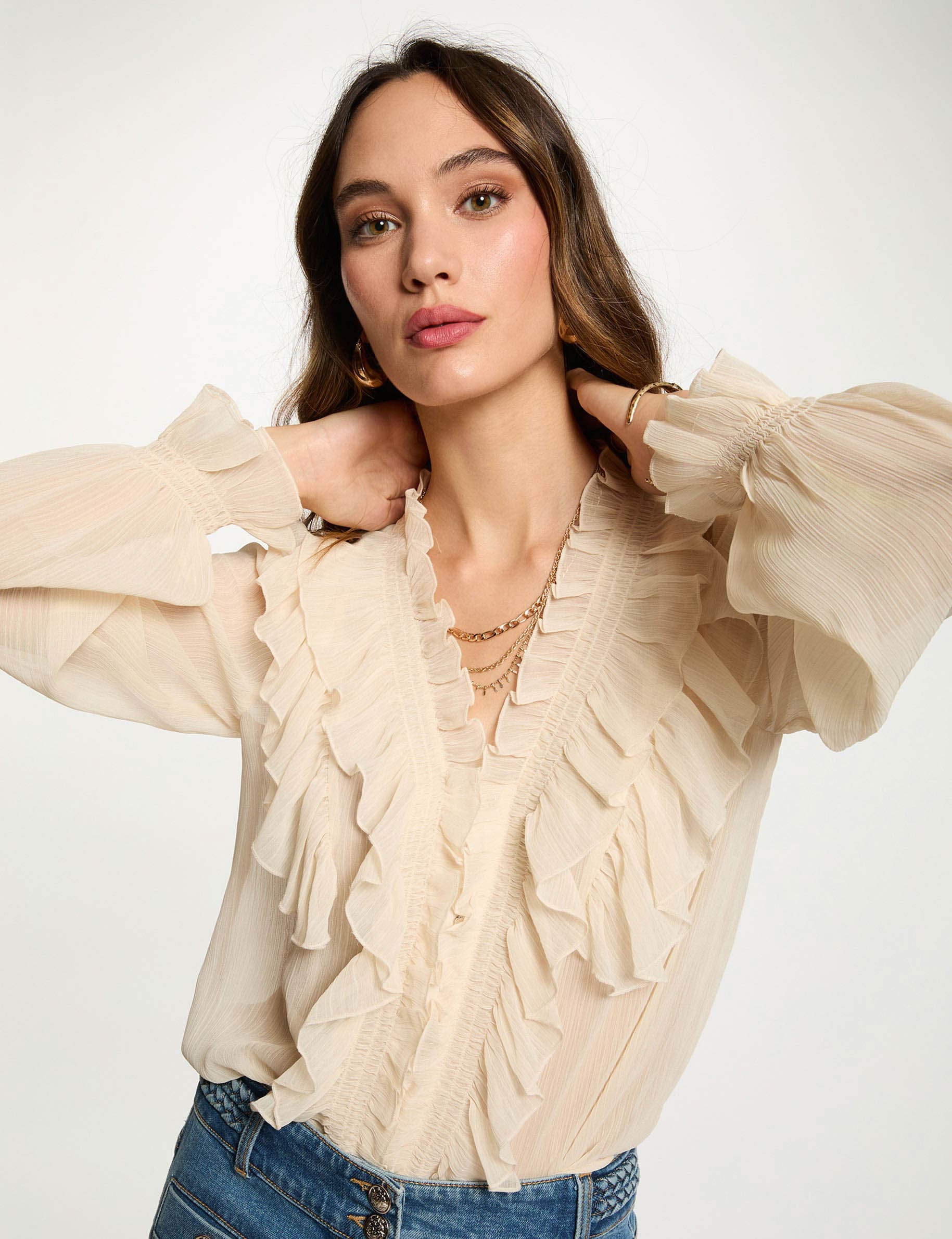 Chemise fluide col v creme femme