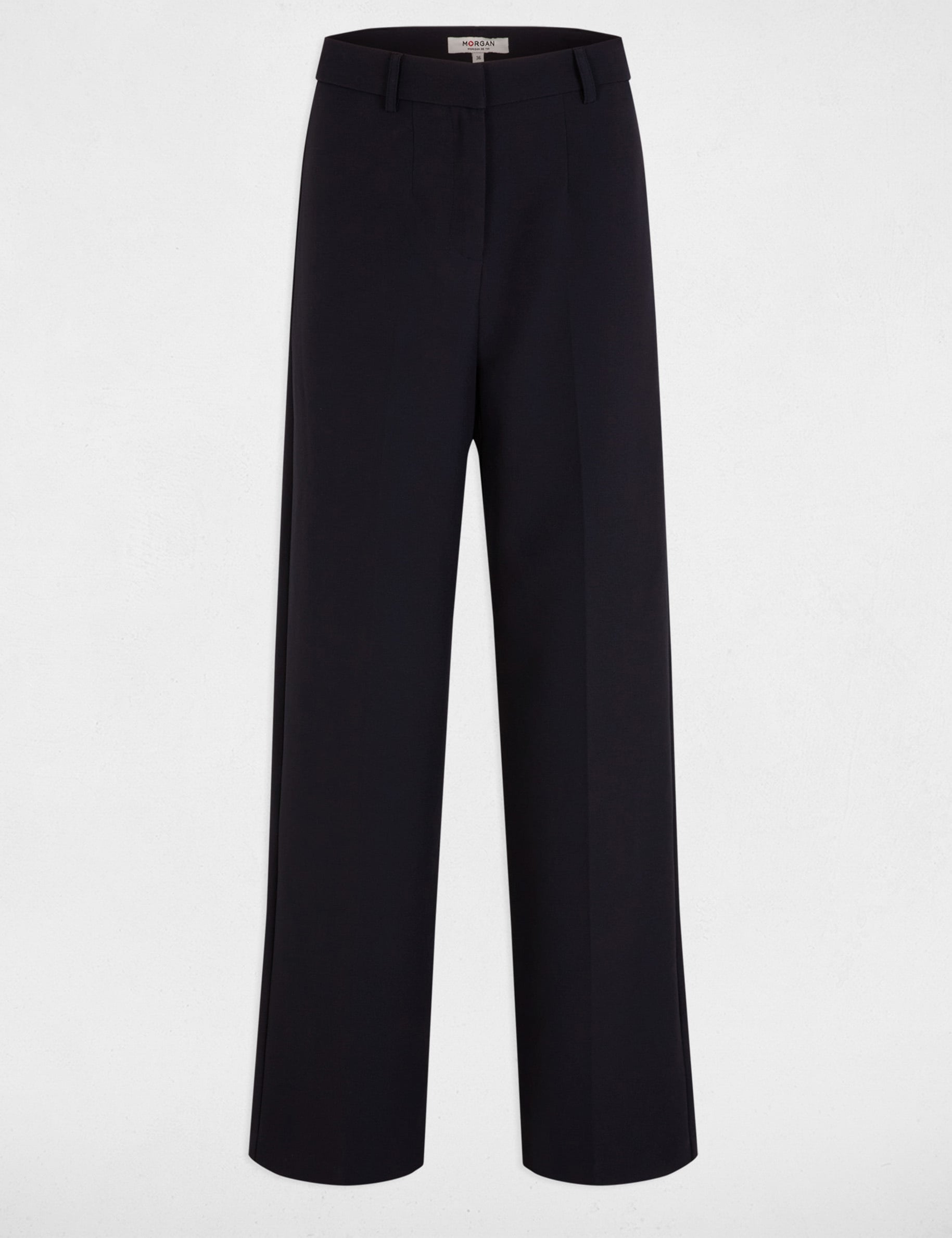 Pantalon droit &agrave; pinces bleu marine femme