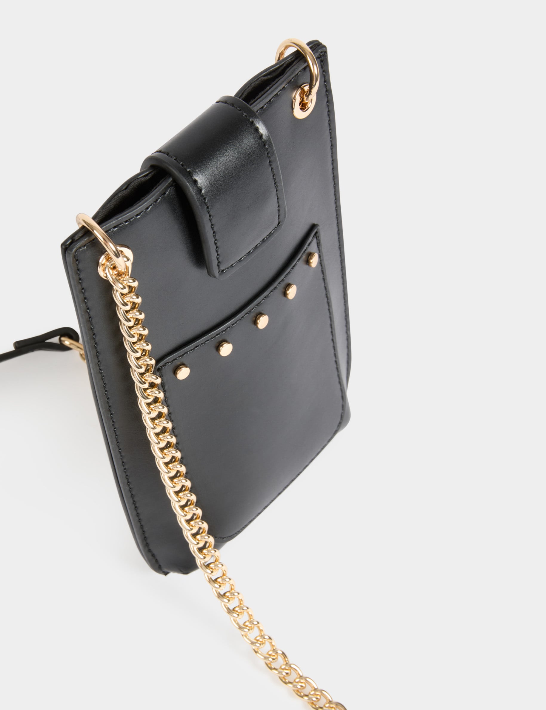 Pochette t&eacute;l&eacute;phone &agrave; clous noir femme