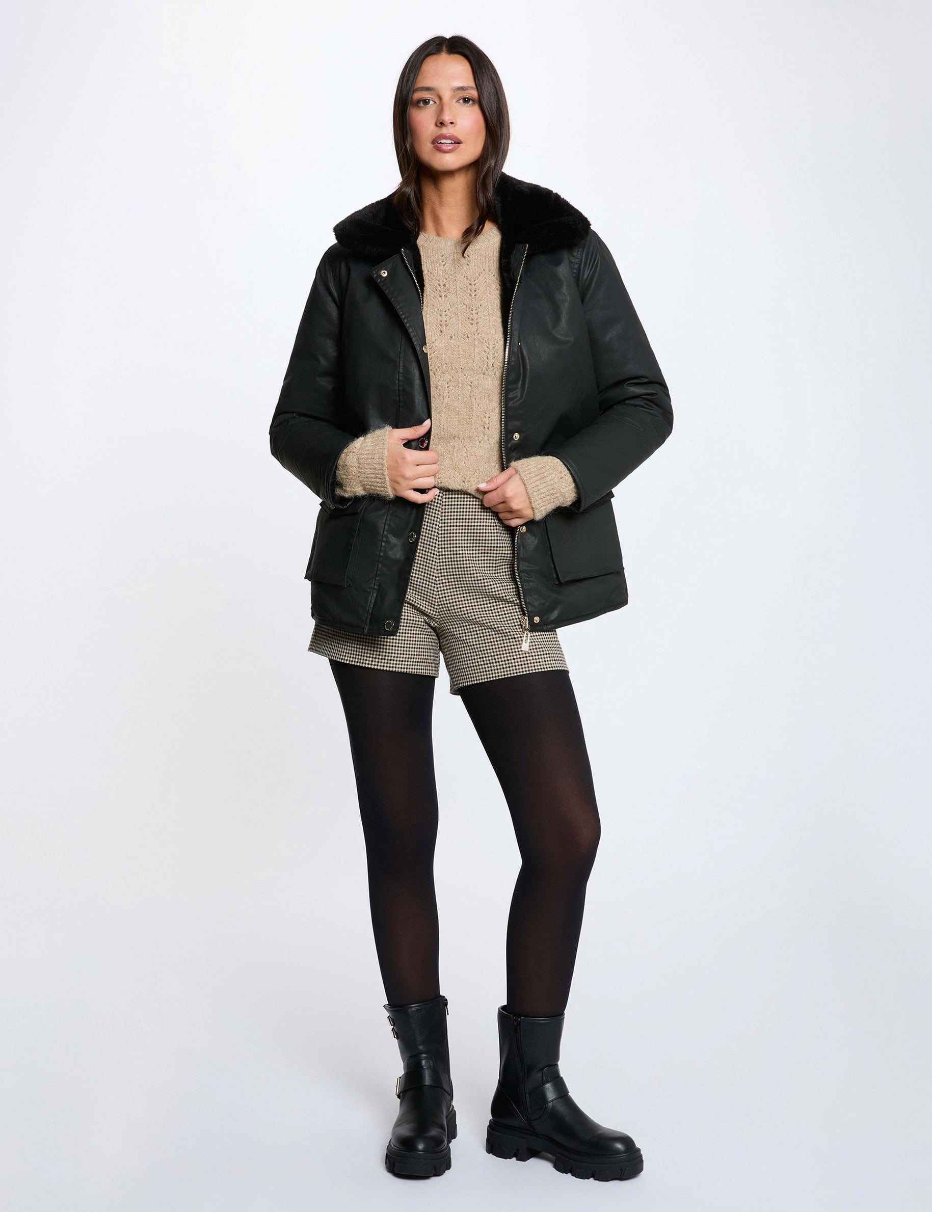 Parka enduite reversible noir femme