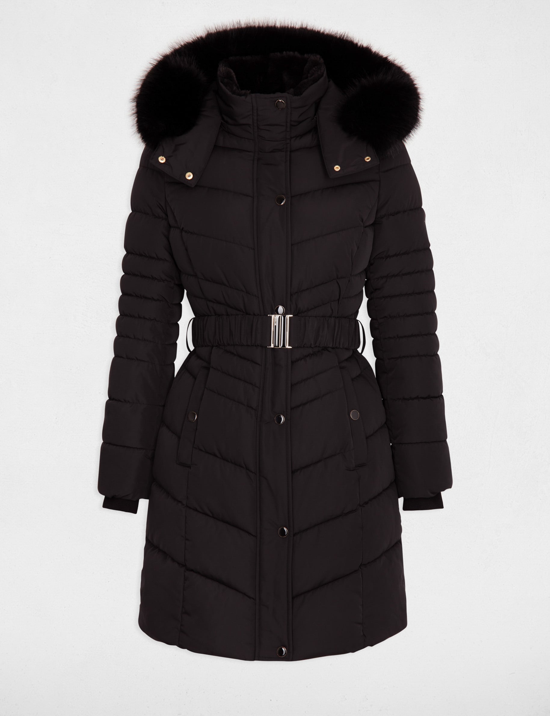 Doudoune longue &agrave; capuche noir femme