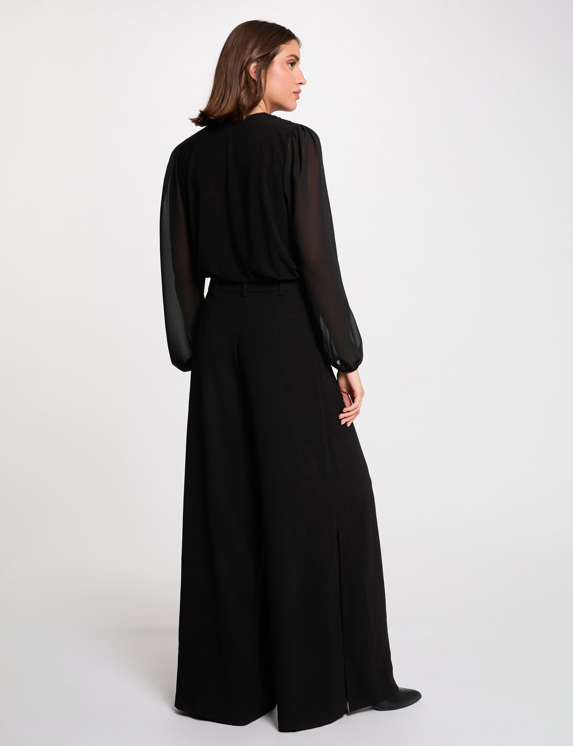 T-shirt voile col lavalli&egrave;re noir femme