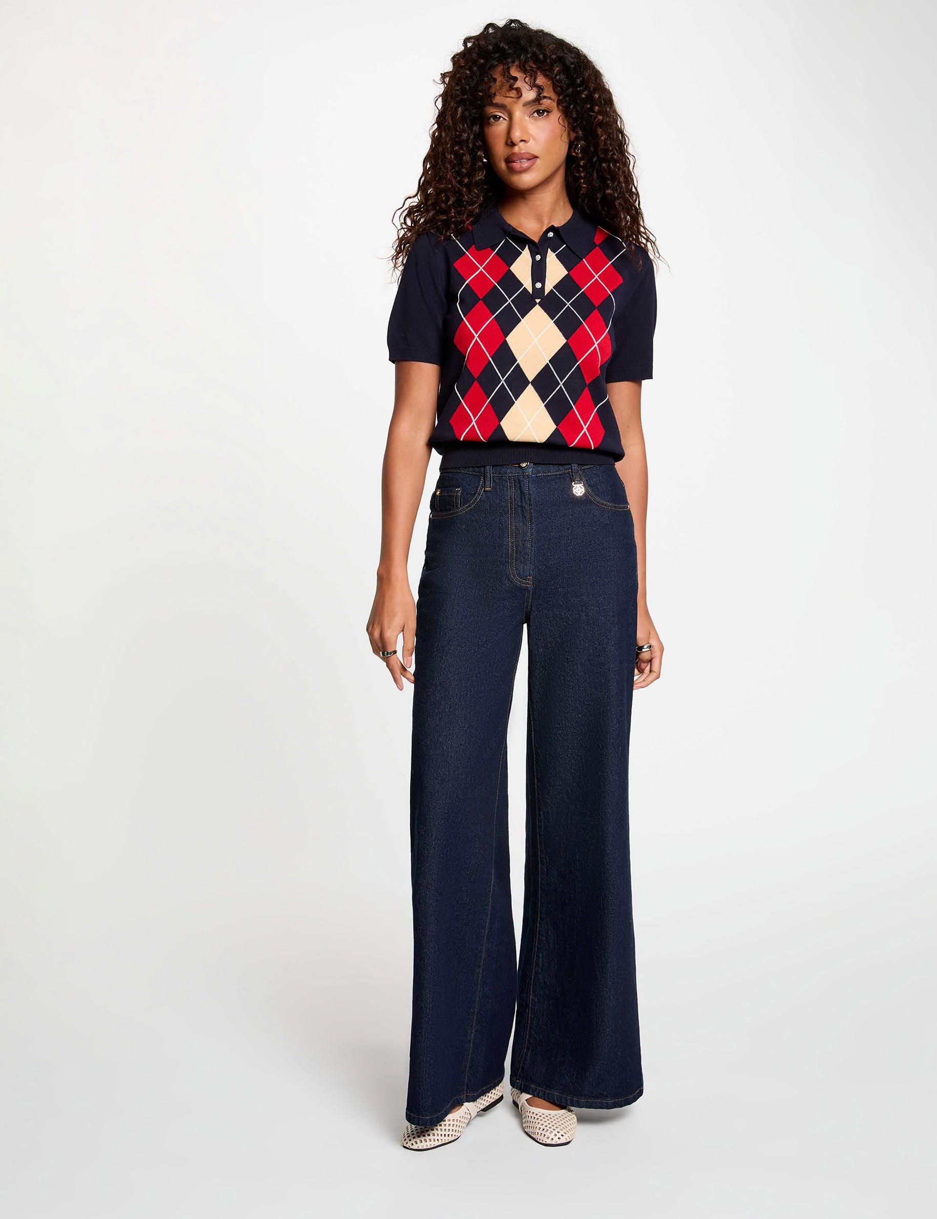Pull col polo bleu marine femme