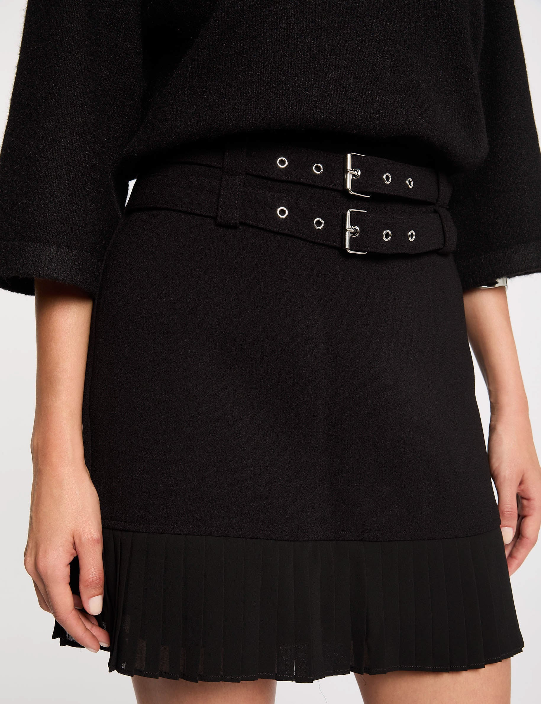 Jupe courte pliss&eacute;e noir femme