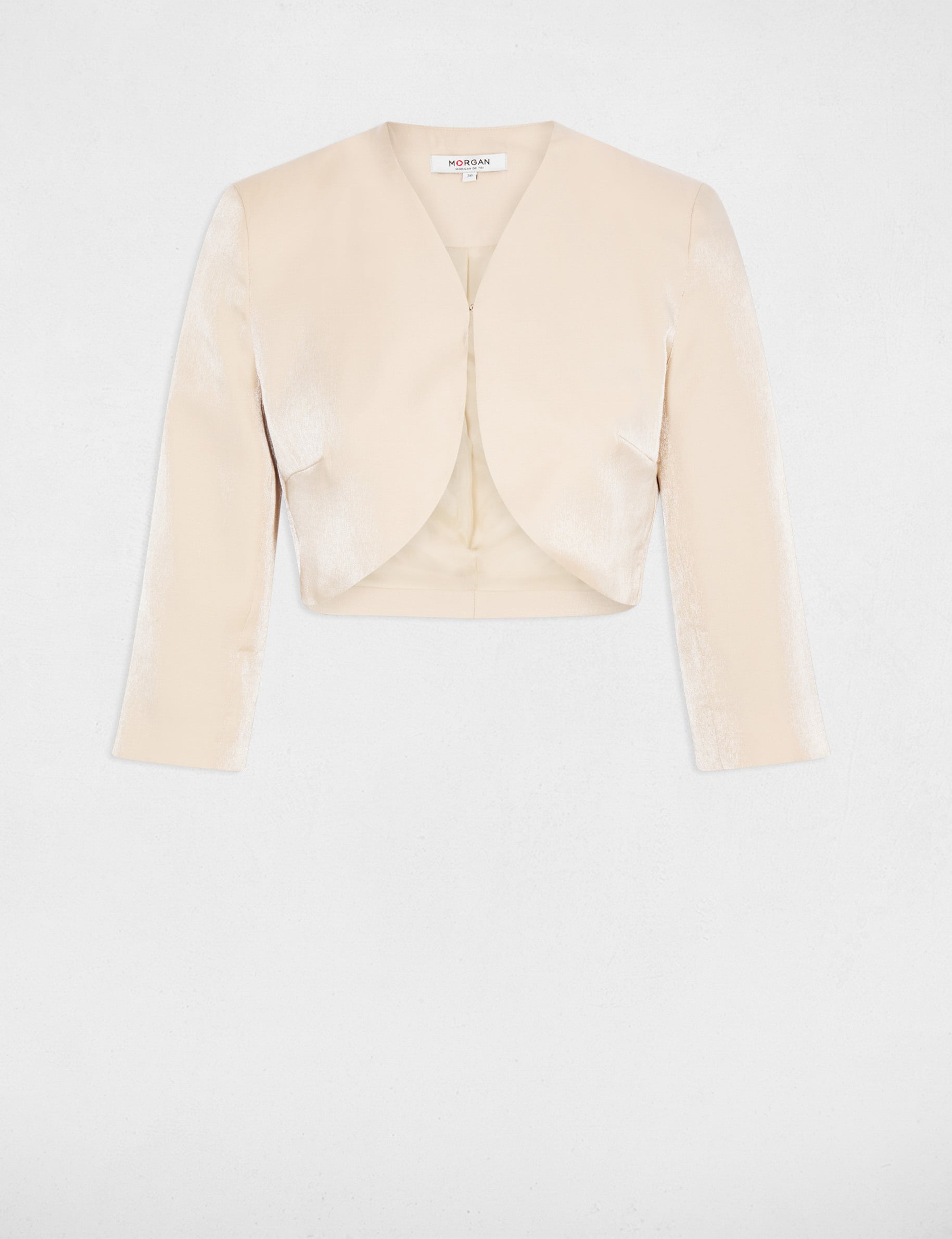 Bol&eacute;ro ajust&eacute; manches 3/4 beige clair femme