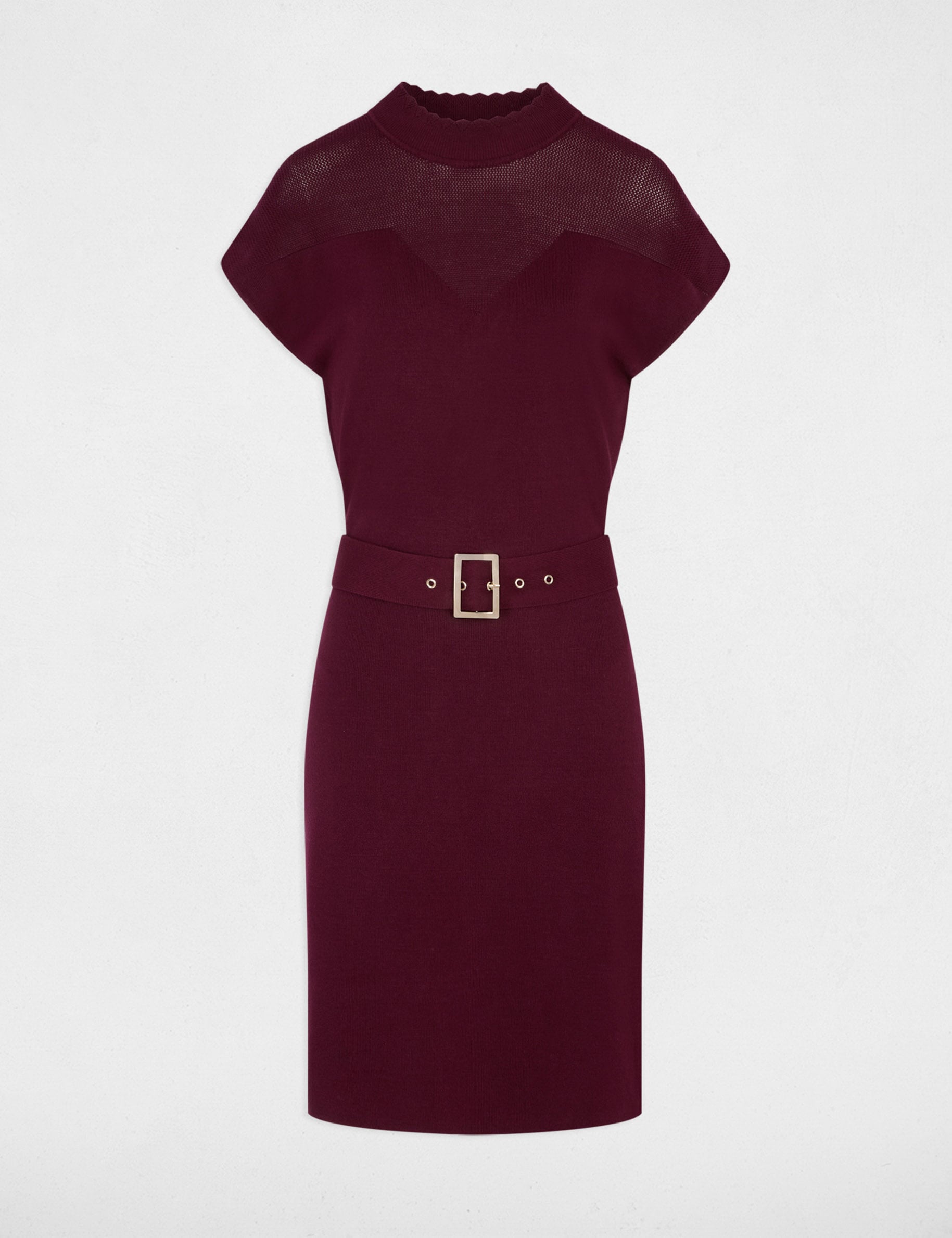 Robe tricot manches courtes prune femme