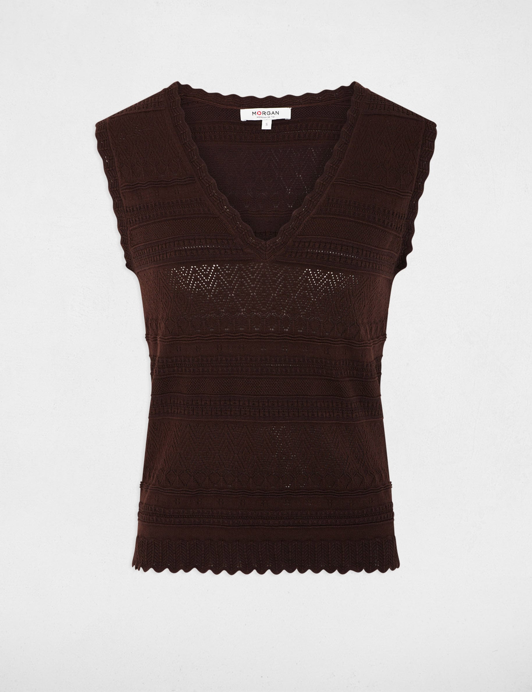 Pull ajust&eacute; col v marron fonc&eacute; femme
