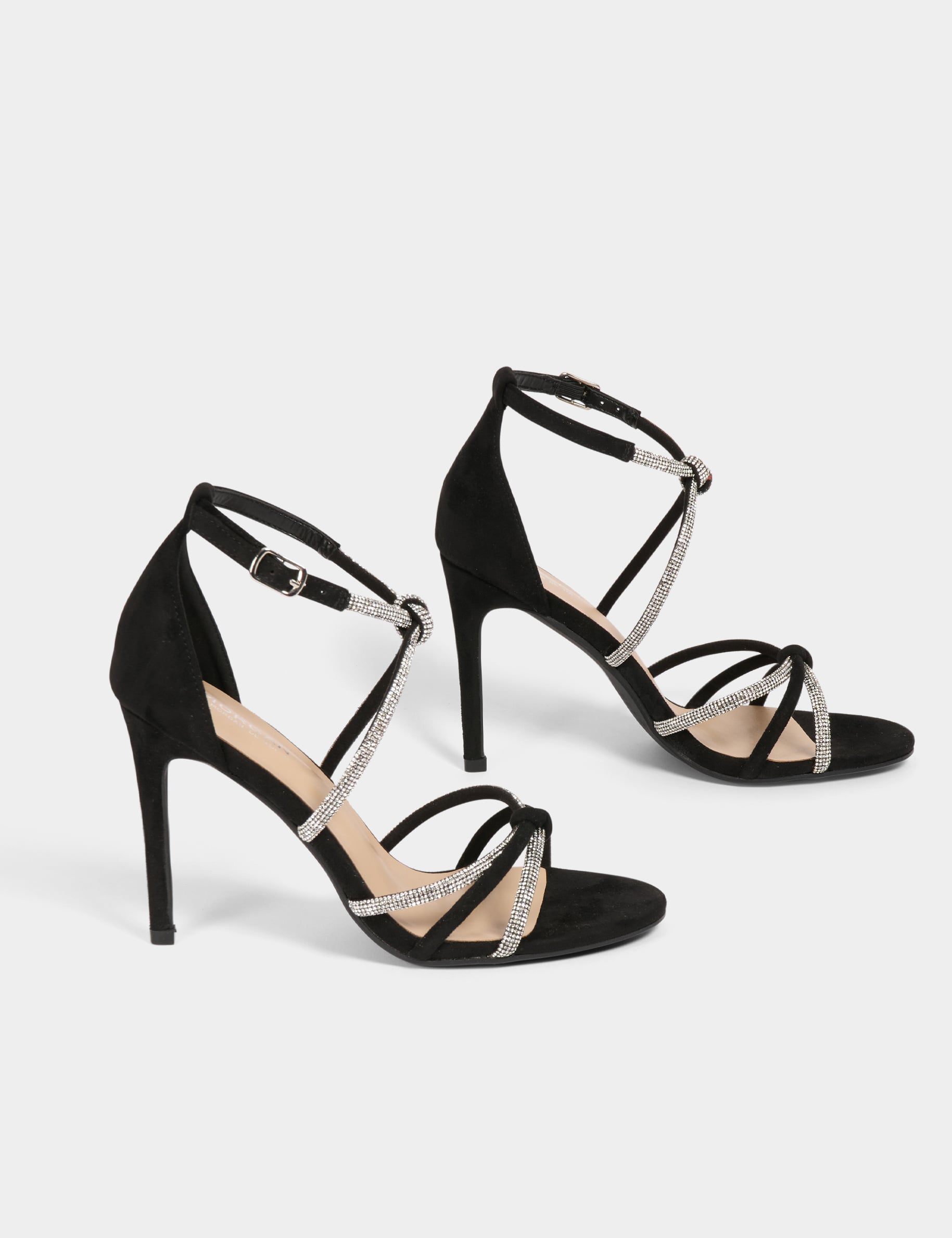 Sandales &agrave; talons avec brides strass noir femme